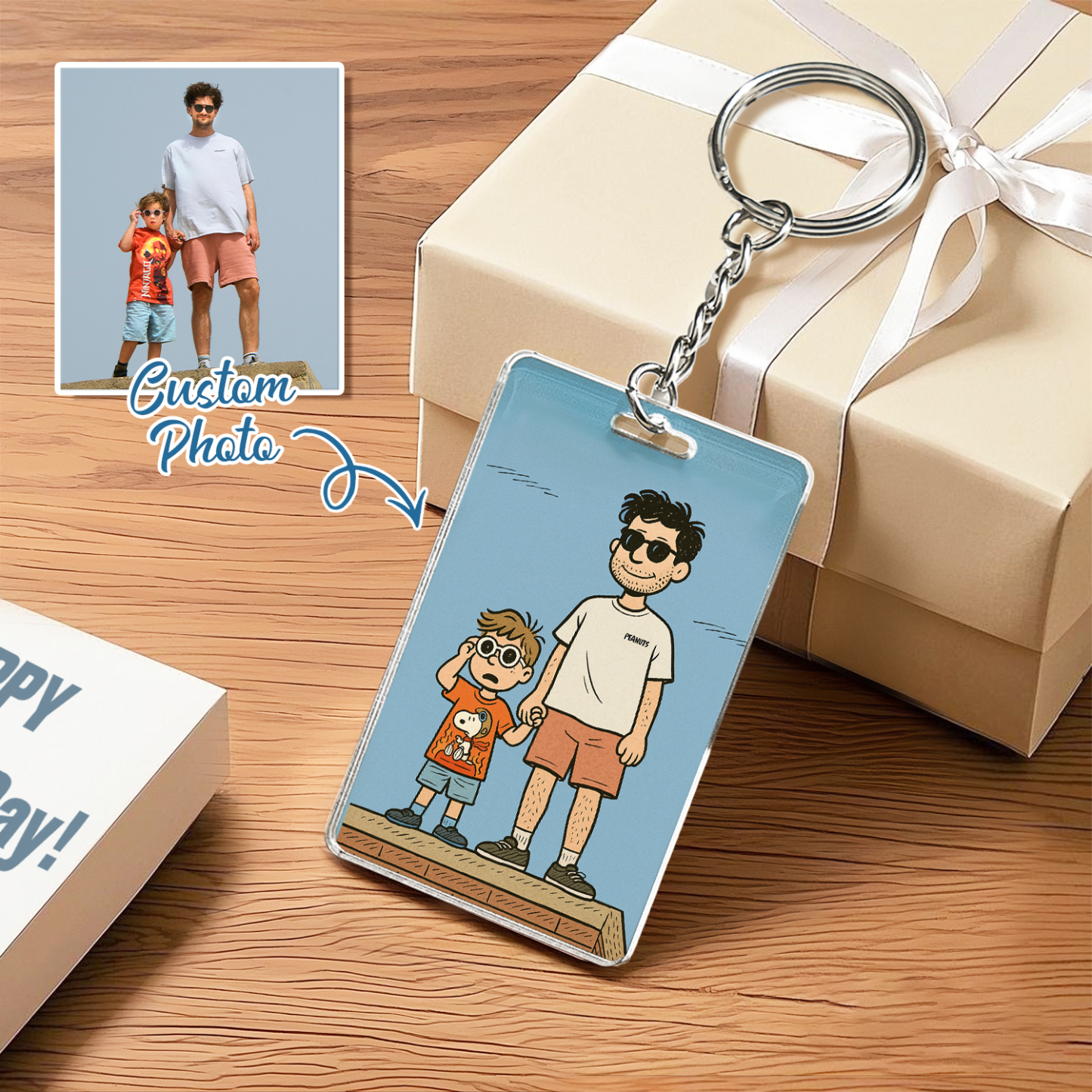 Personalized Keychain Photo Custom Anime Portrait Cartoon Style Father's Day Gift - soufeelau