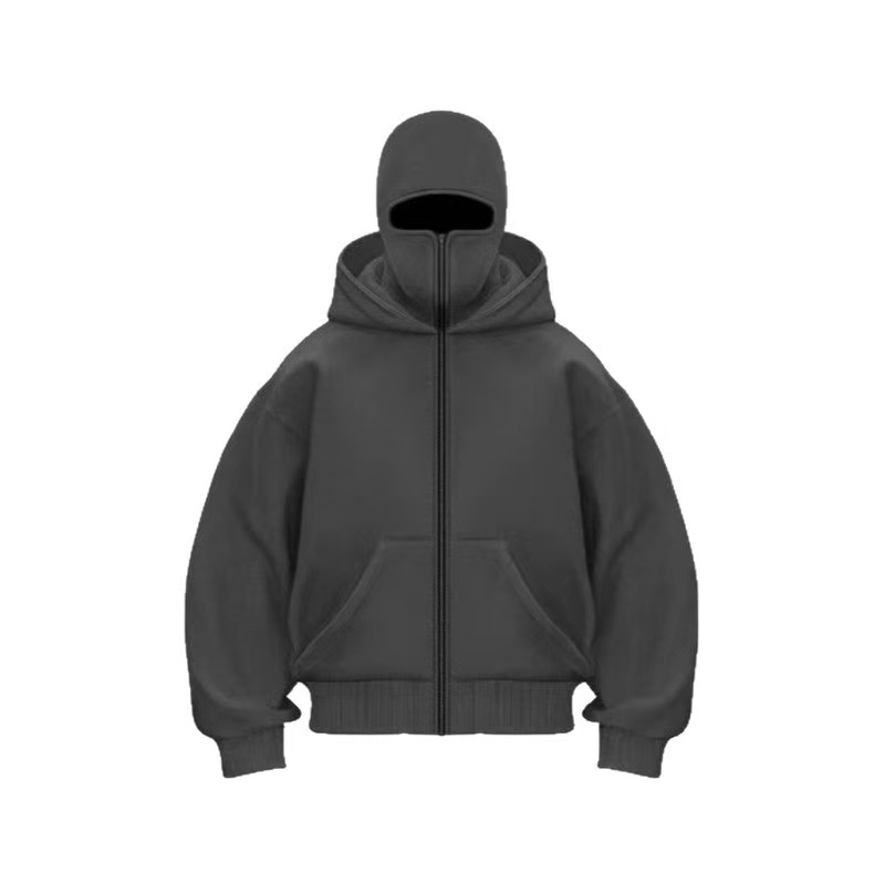 2-in-1 Mask Zipped Hoodie Windproof Sports Jacket with Face Mask Unisex Zip-Up Antisocial Wear - soufeelau