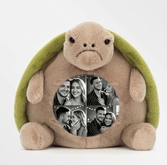 Custom Photo Turtle Plush – Personalized Hidden Belly Picture Plushie, Unique Romantic Anniversary & Birthday Gift for Couples - soufeelau