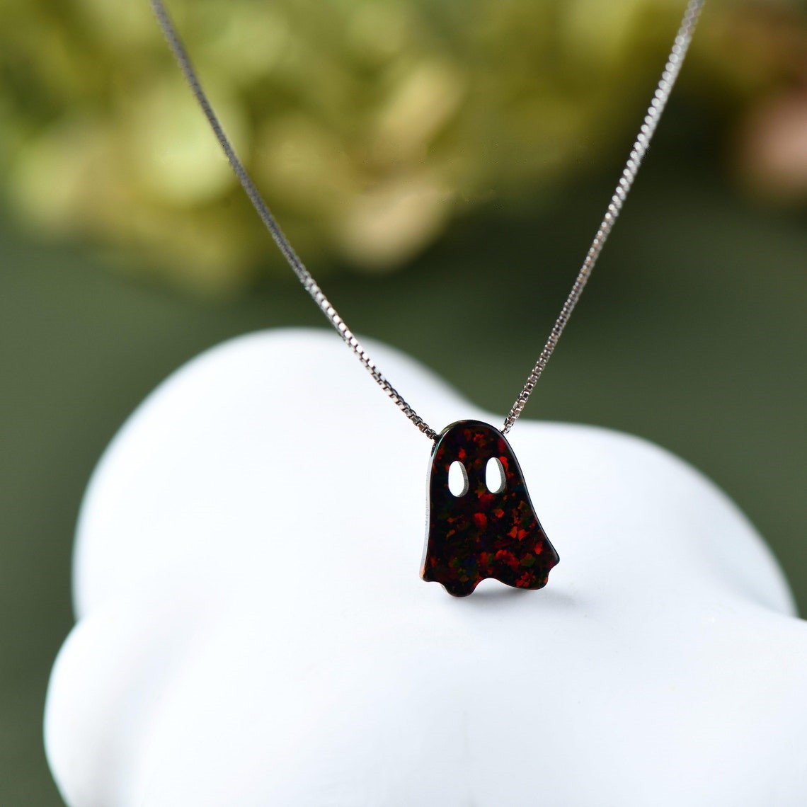 Black and White Ghost Opal Necklace Personalized Gift for Halloween - soufeelau