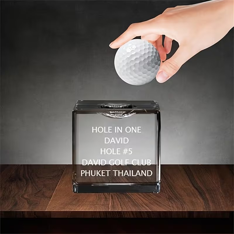 Personalized Hole in One Crystal Golf Ball Display, Custom Name Golf Trophy & Keepsake for Hole in One Achievement - soufeelau