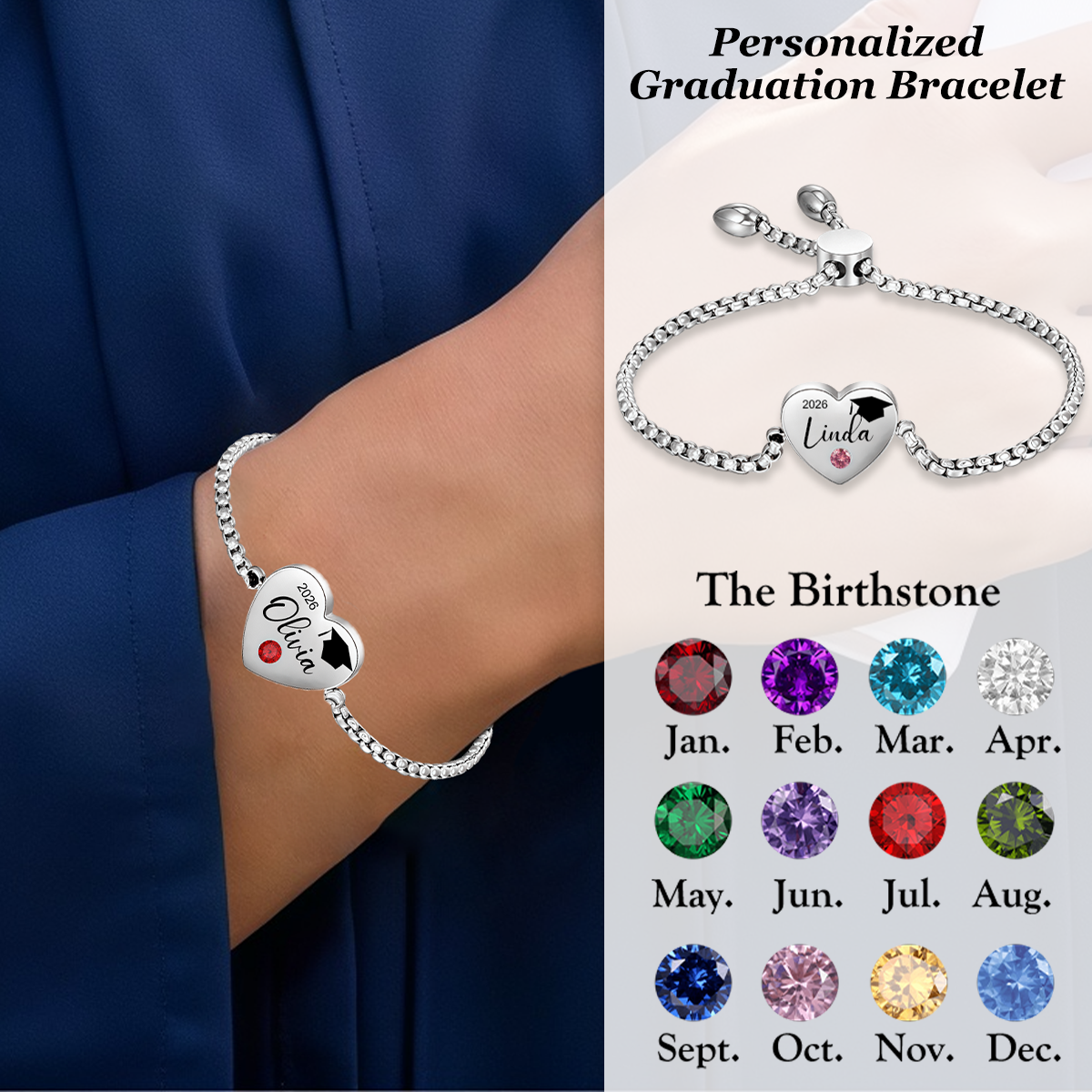 Personalized Graduation Birthstone Bracelet Gift for Graduates - soufeelau