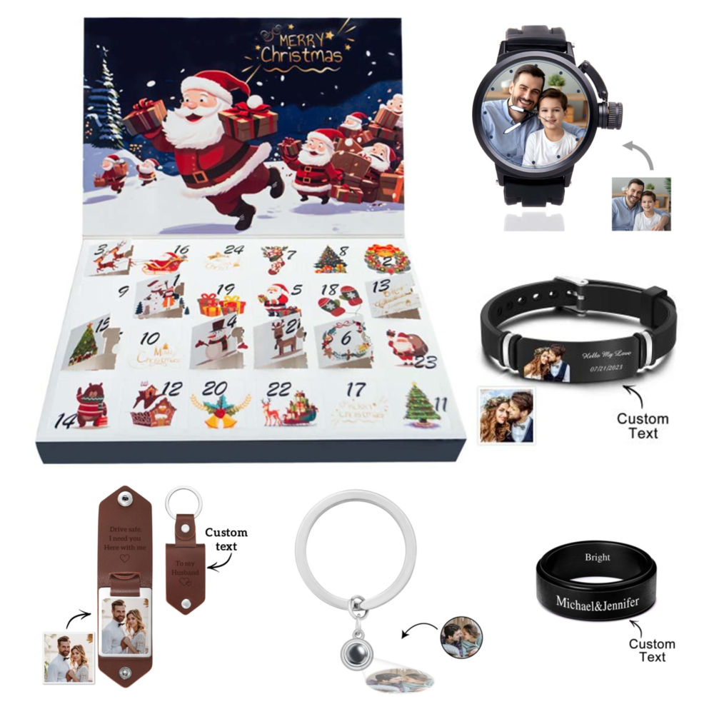 Christmas Jewelry Gift Surprise Blind Box Bracelets Watch and Rings 24 Calendar Countdown Gift Box for Boyfriend - soufeelau