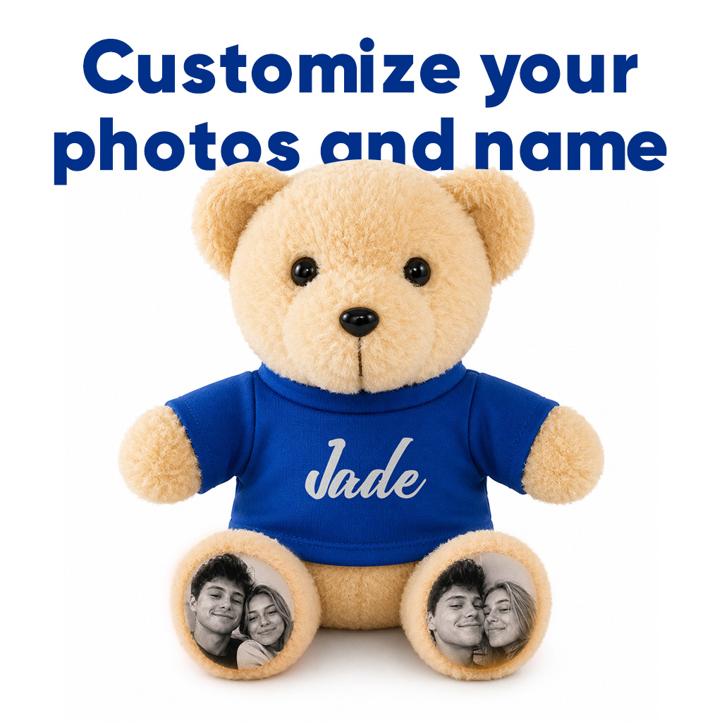 Personalized Teddy Bear with Custom Photo Feet & Name Shirt – Cute Custom Plush Gift for Couples, Kids & Loved Ones - soufeelau