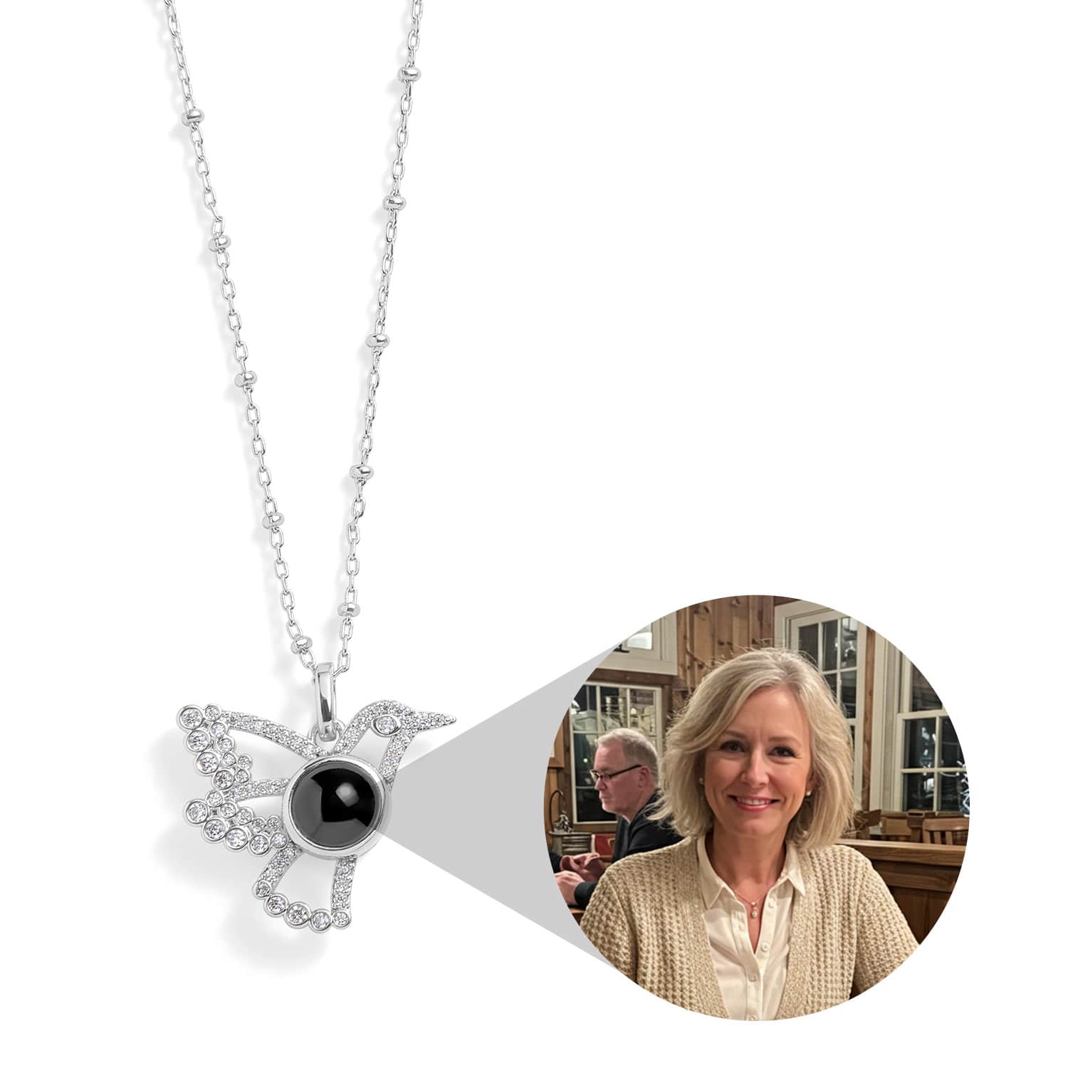 Personalized Bird Photo Necklace Custom Projection Gem Crystal Necklace Christmas Gifts for Wife - soufeelau