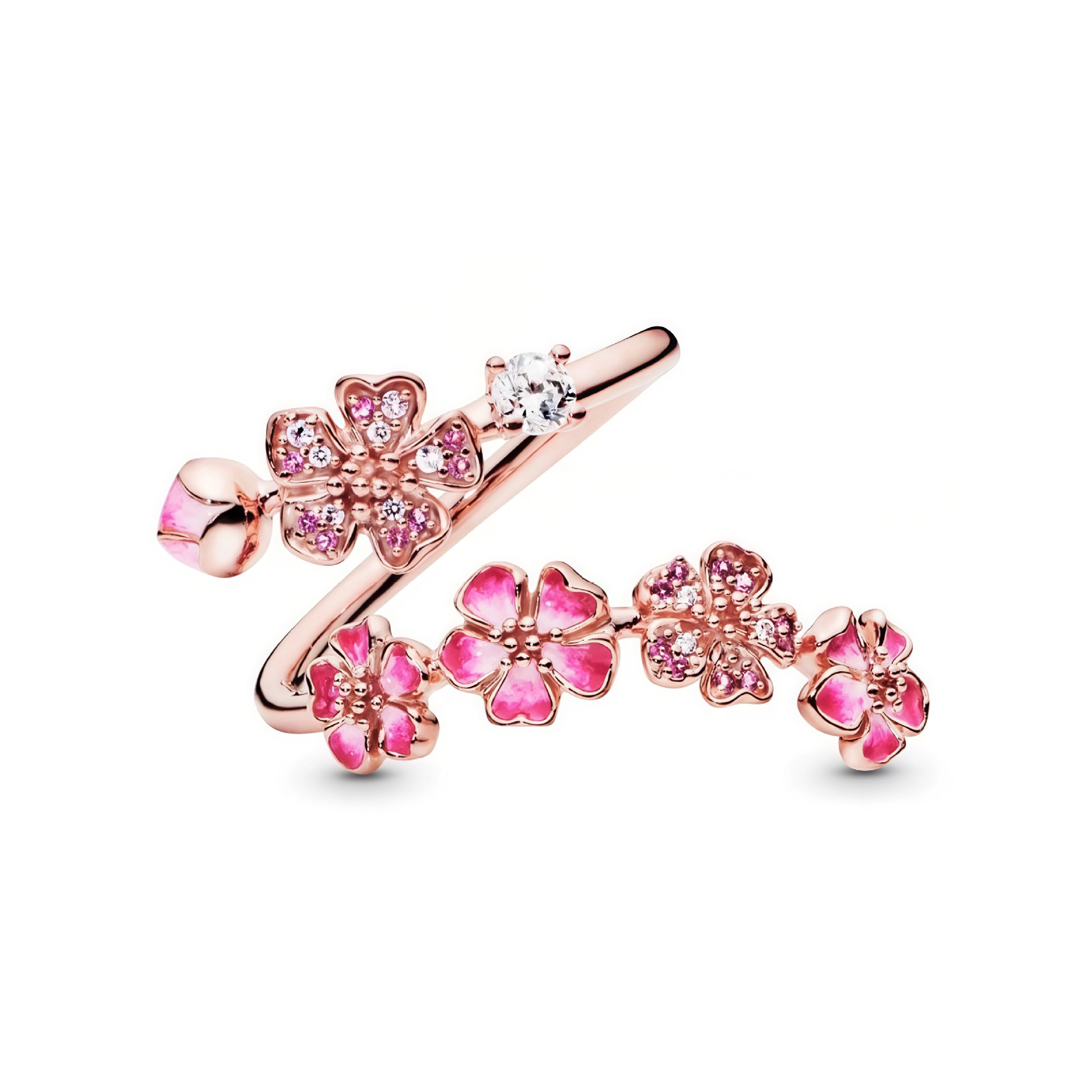 Peach Blossom Ring Flower Adjustable Ring Dainty Pavé Floral Beaded Ring Gift for Her Anniversary Gift - soufeelau