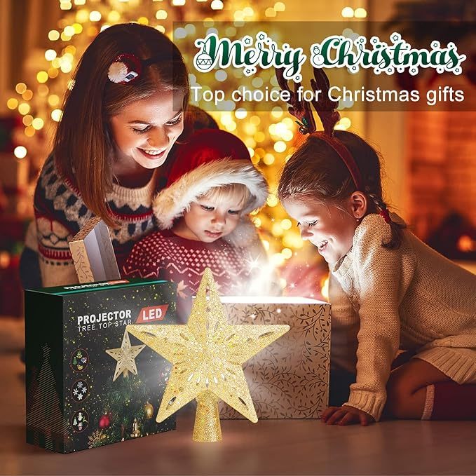 Christmas Tree Topper Star Lighted With 6 Projection Modes Christmas Star Tree Topper With Led Rotating Lights Gold Tree Topper 3d Glitter Dynamic Projection For Xmas Party Holiday Decorations - soufeelau