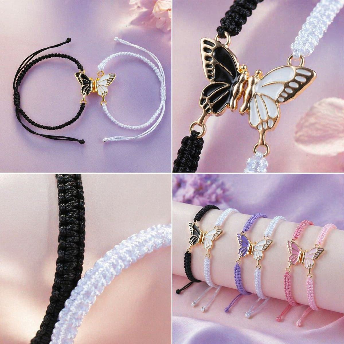 Adjustable Woven Butterfly Bracelet Set Gift for Couples - soufeelau