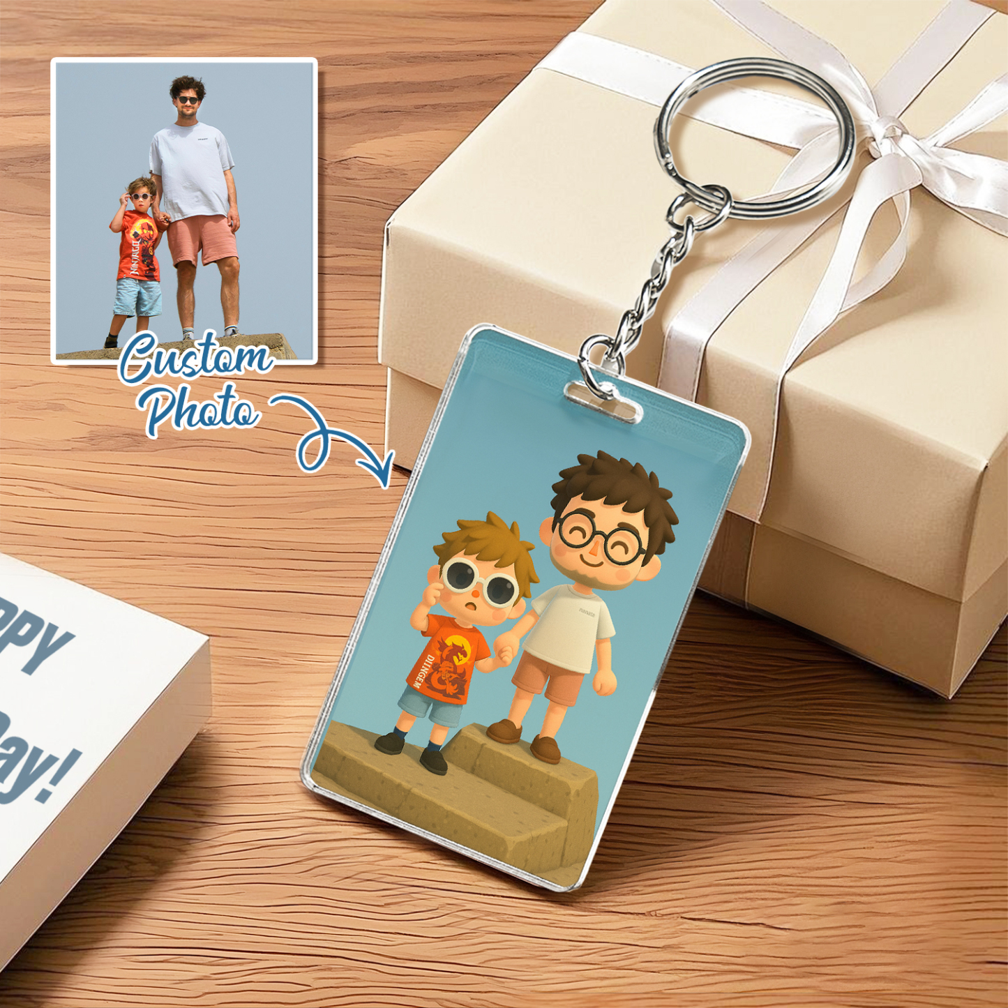 Personalized Keychain Photo Custom Anime Portrait Cartoon Style Father's Day Gift - soufeelau
