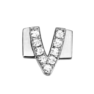 Letter With Diamond V Charm - Silver