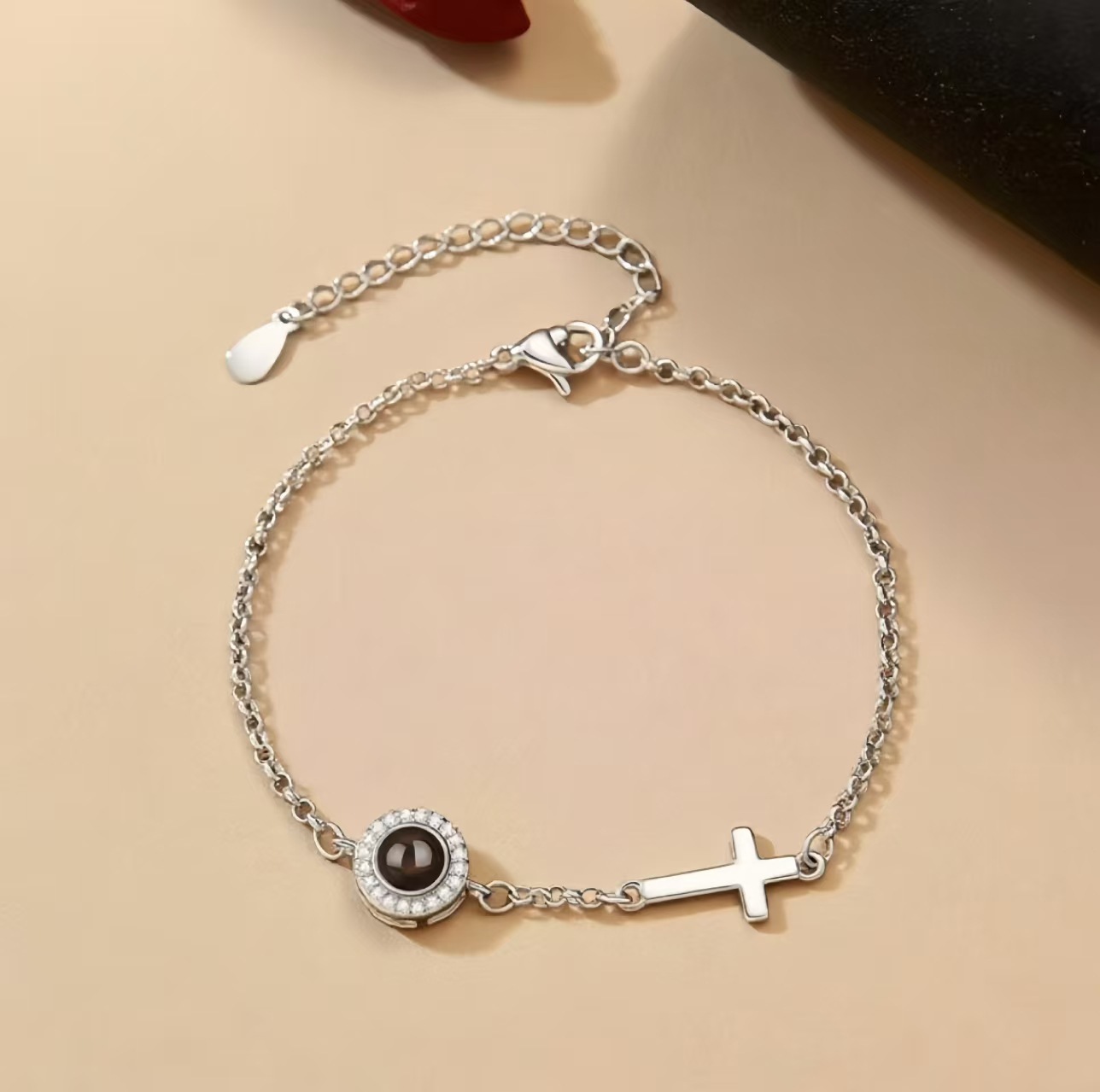 Personalized Photo Projection Bracelet with Cross, Custom Religious Jewelry, Christian Memorial Gift for Her - soufeelau