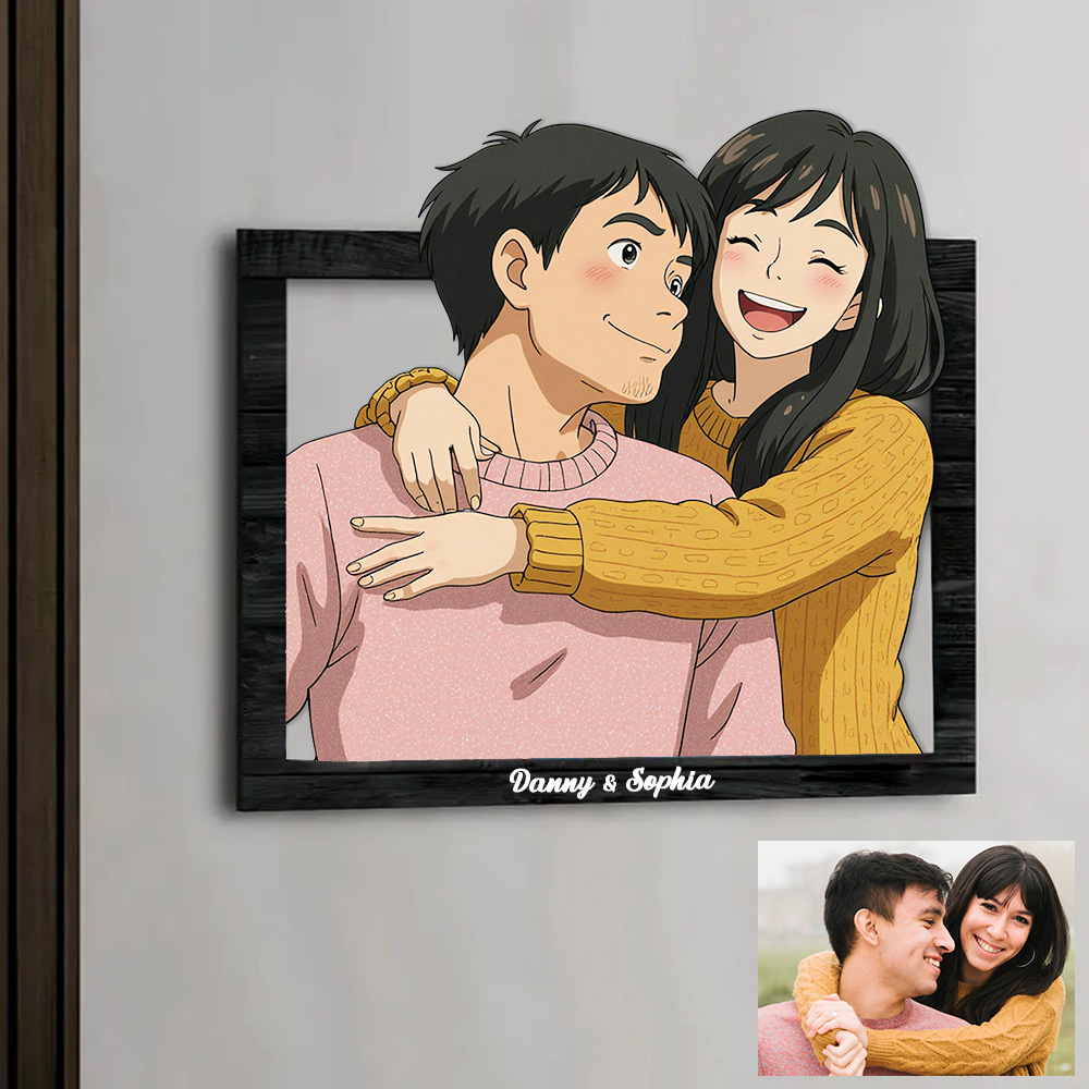Custom Gibli-Style 3D Photo Wooden Frame Sign Gift for Him - soufeelau