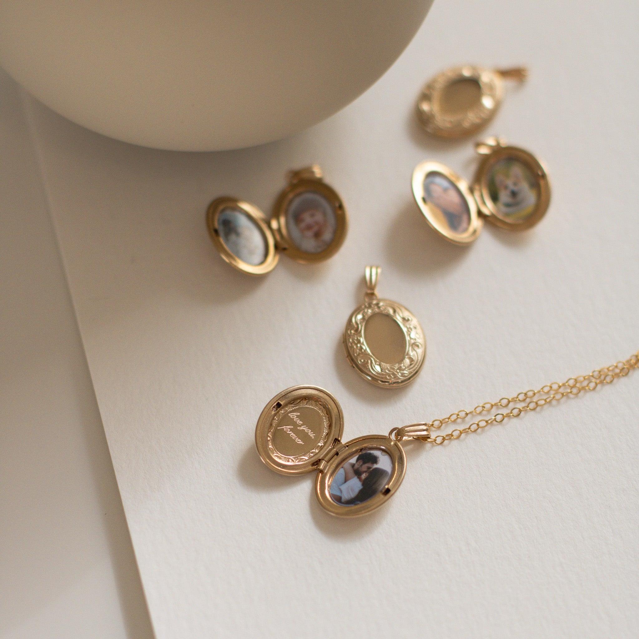 Personalized Initial Photo Locket Necklace Custom Engraved Letter Oval Picture Locket Vintage Keepsake Memorial Jewelry Gift for Women - soufeelau