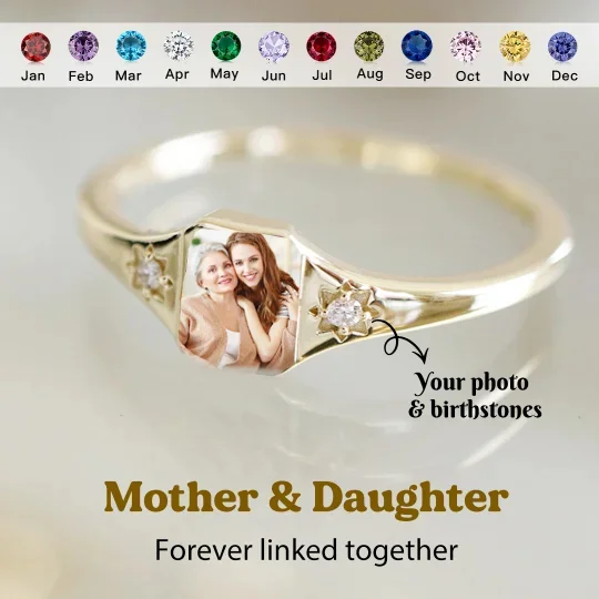  Personalized Birthstone Photo Ring 2 Photo Colors Custom Jewelry Perfect Gift for Her Mother's Day Gifts