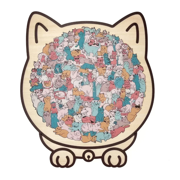 Nice Christmas Gift135-Piece Morandi-Colored Cat Shaped Wooden Jigsaw Puzzle - soufeelau