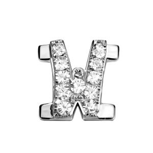 Letter With Diamond W Charm - Silver