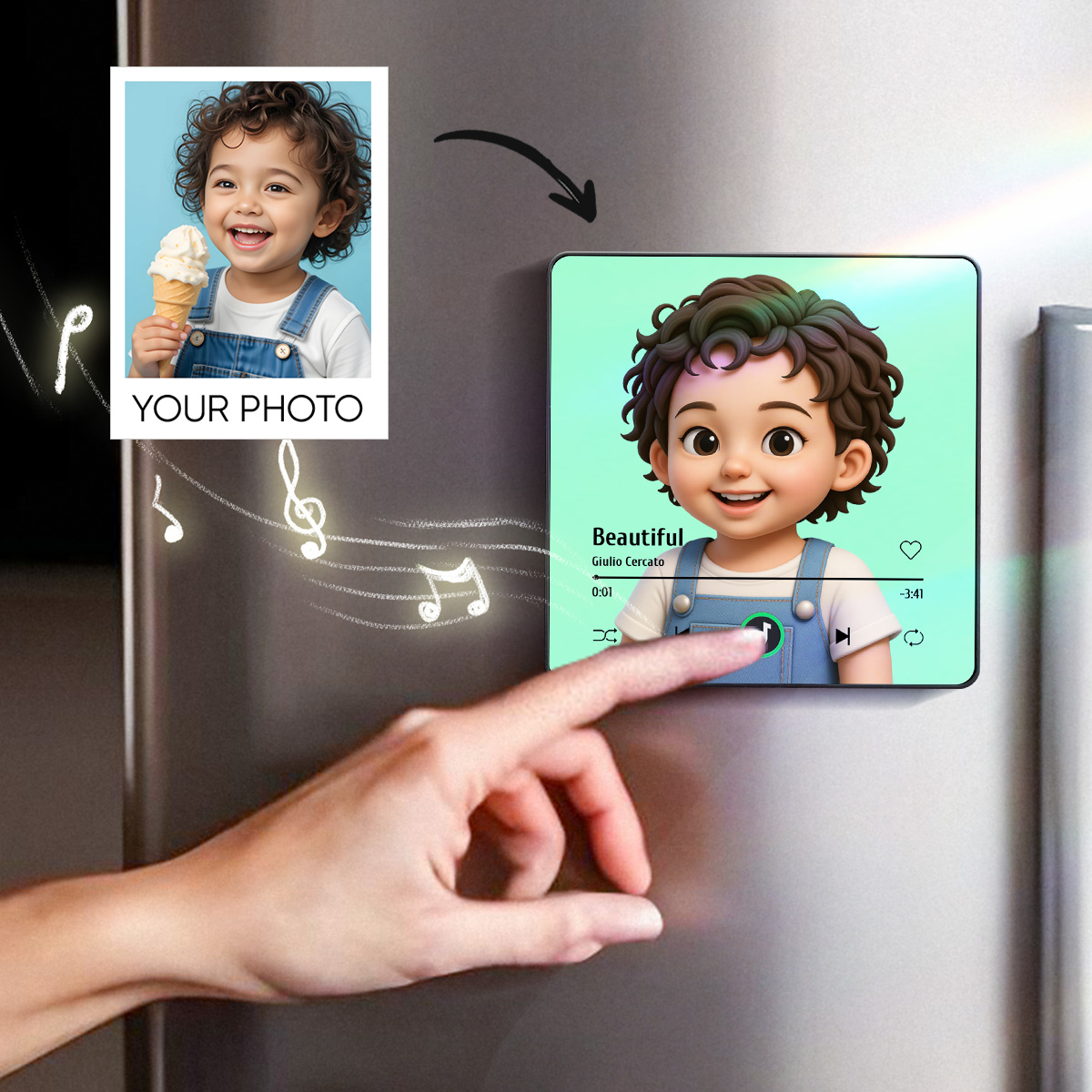 Customized music refrigerator magnet personalized 3D cartoon character style photo frame album refrigerator magnet can play music upgraded version color - soufeelau