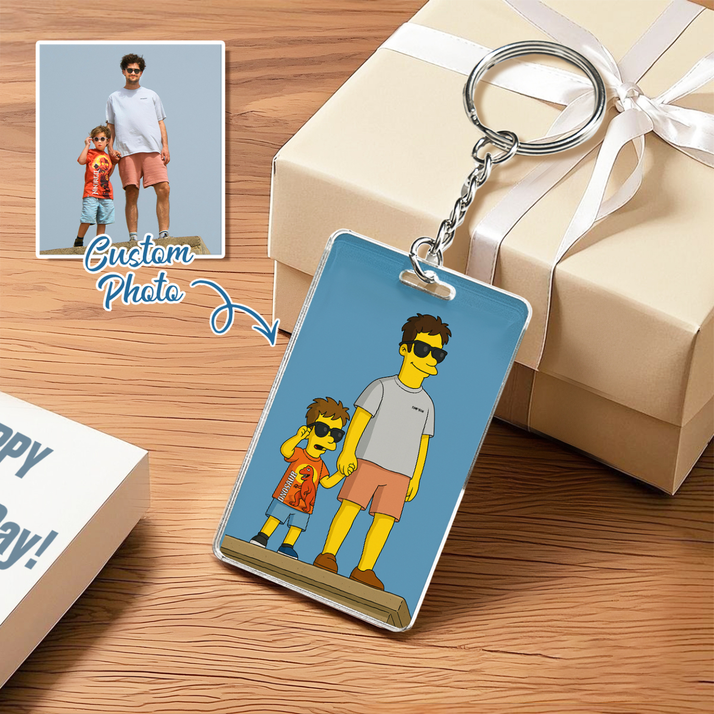 Personalized Keychain Photo Custom Anime Portrait Cartoon Style Father's Day Gift - soufeelau