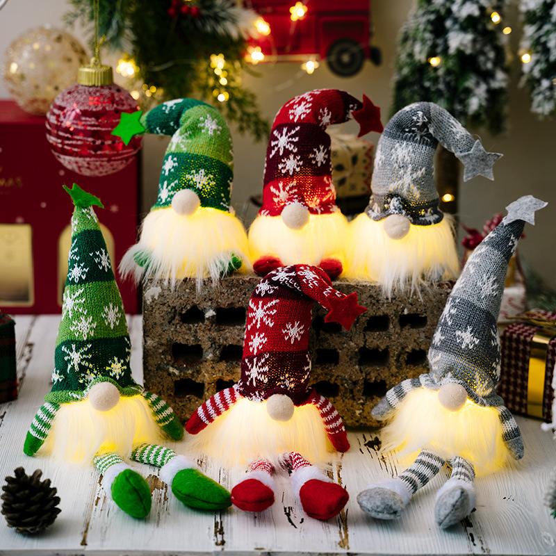 Glowing Gnome Christmas Faceless Dwarf LED With Batteries Doll Merry Christmas Home Decoration Navidad Natal Gift Red Grey Green Doll Xmax Gifts - soufeelau