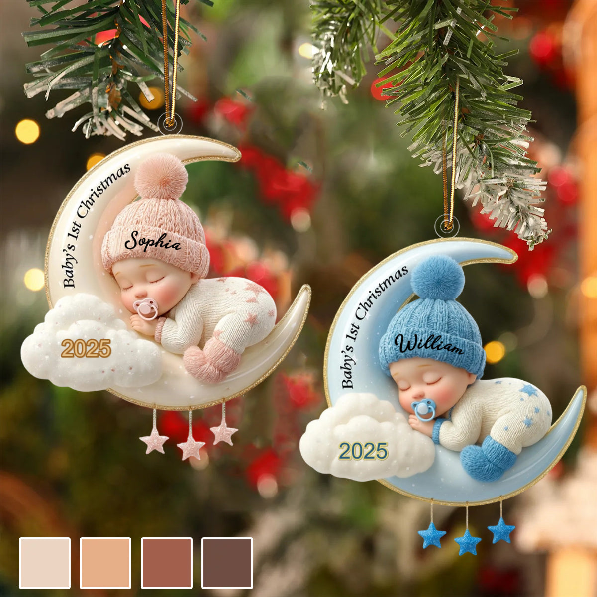 Custom Baby's First Christmas Ornament, Moon Acrylic Keepsake - soufeelau