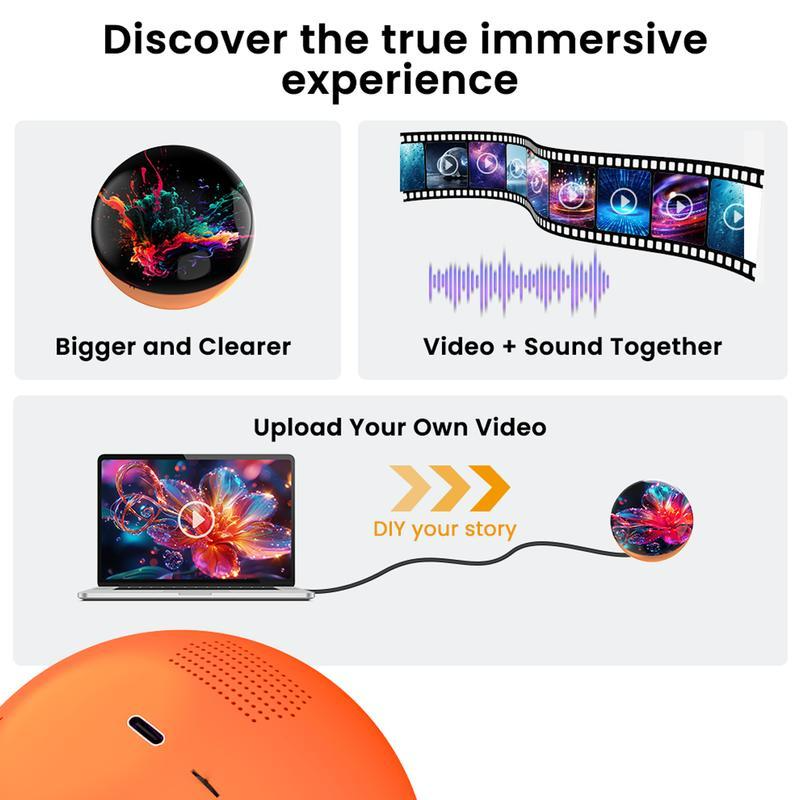 2.7inch Crystal Ball with Electronic Display DIY Video Import Possible Unique Gift for Home & Office Light-Up Sphere - soufeelau