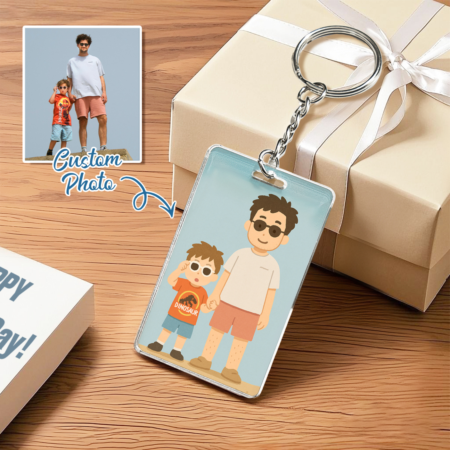 Personalized Keychain Photo Custom Anime Portrait Cartoon Style Father's Day Gift - soufeelau