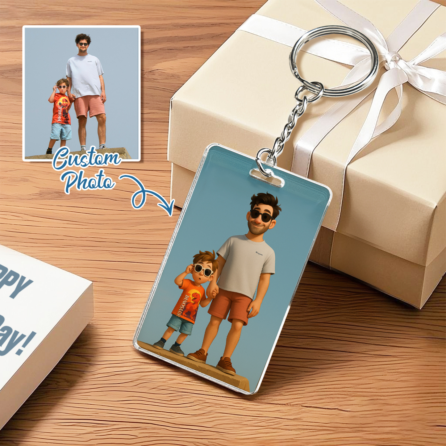 Personalized Keychain Photo Custom Anime Portrait Cartoon Style Father's Day Gift - soufeelau