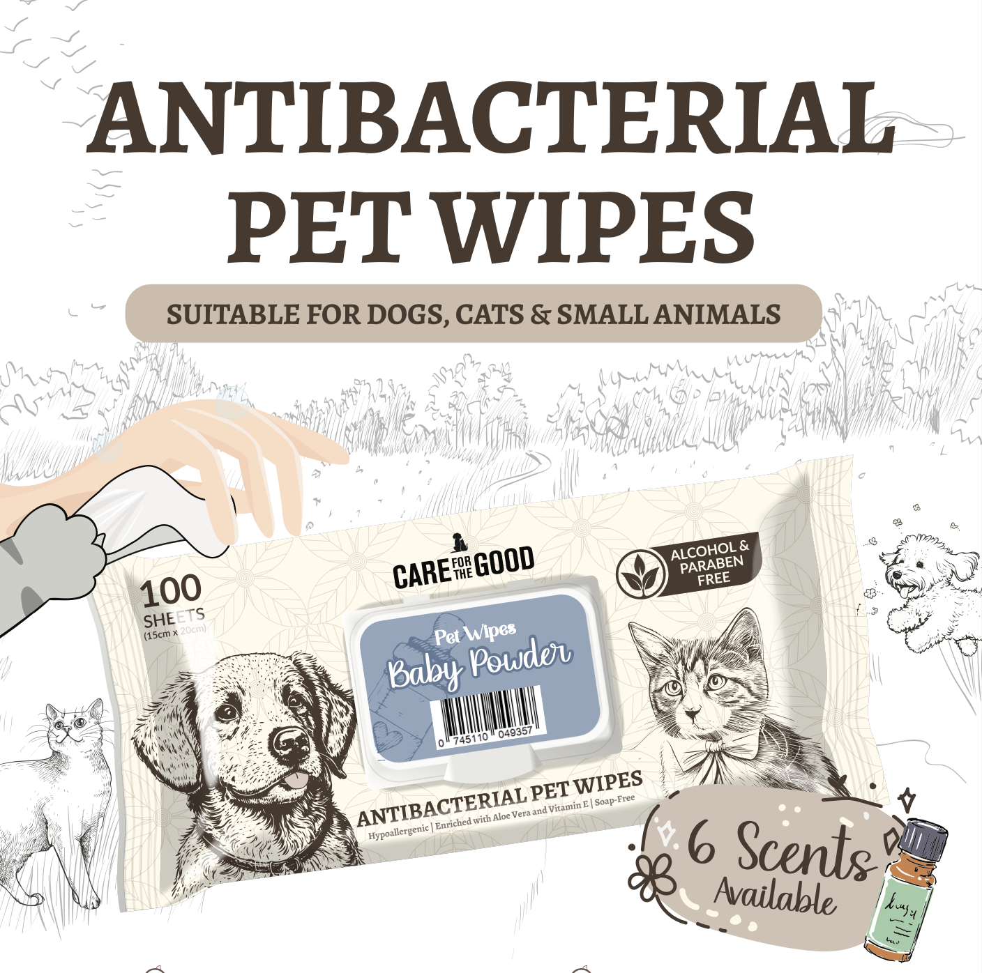 Care For The Good Antibacterial Pet Wipes 100pcs