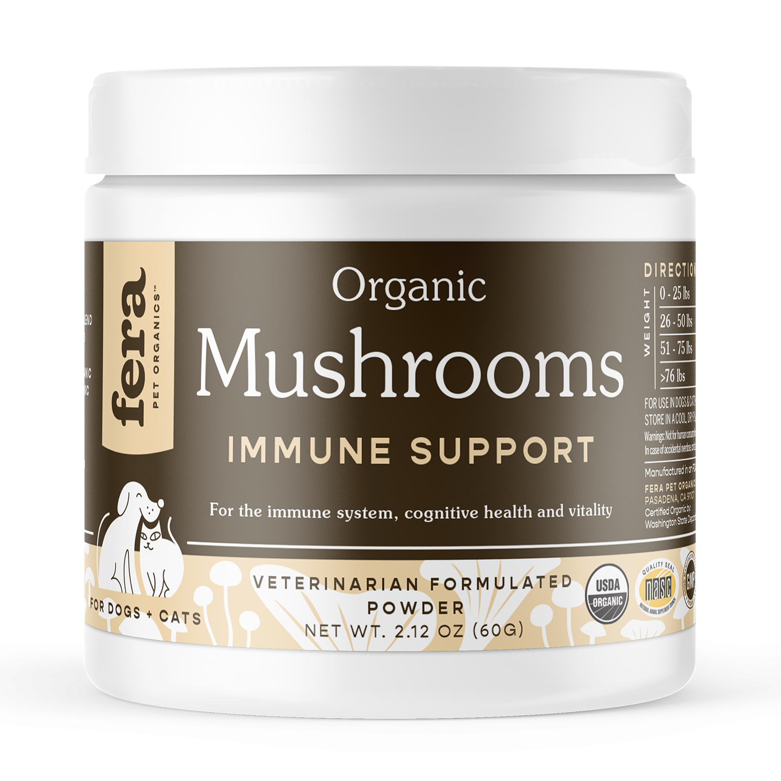 Fera Pet Organics Organic Mushroom Blend for Immune Support (120 servings, powder) Supplement for Dogs & Cats