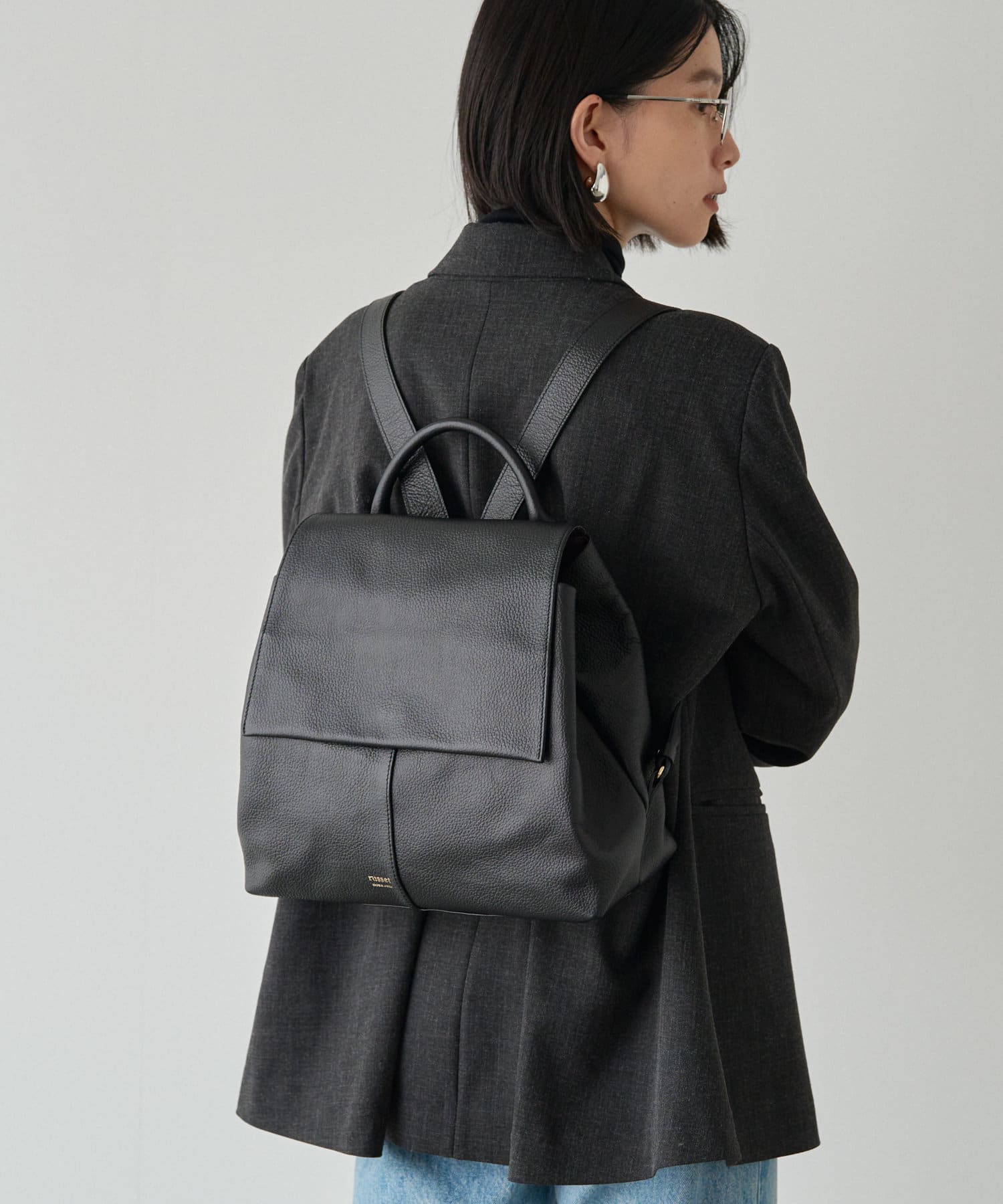 Russet Leather Flap Rucksack Black