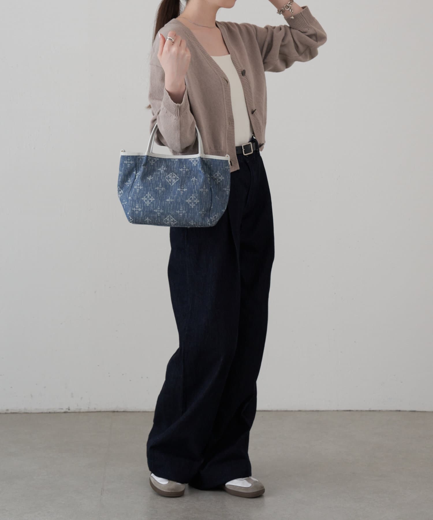 *4-6 WEEKS* (1465)Russet [Denim jacquard] 2way mini tote bag Indigo