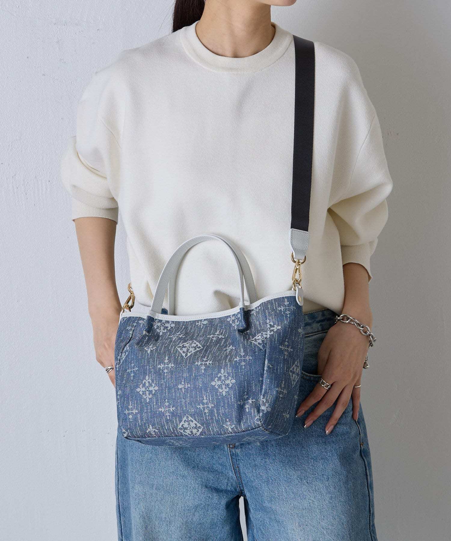 *4-6 WEEKS* (1465)Russet [Denim jacquard] 2way mini tote bag Indigo