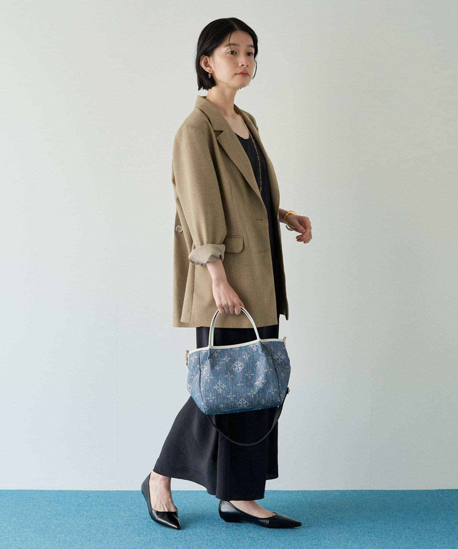 *4-6 WEEKS* (1465)Russet [Denim jacquard] 2way mini tote bag Indigo