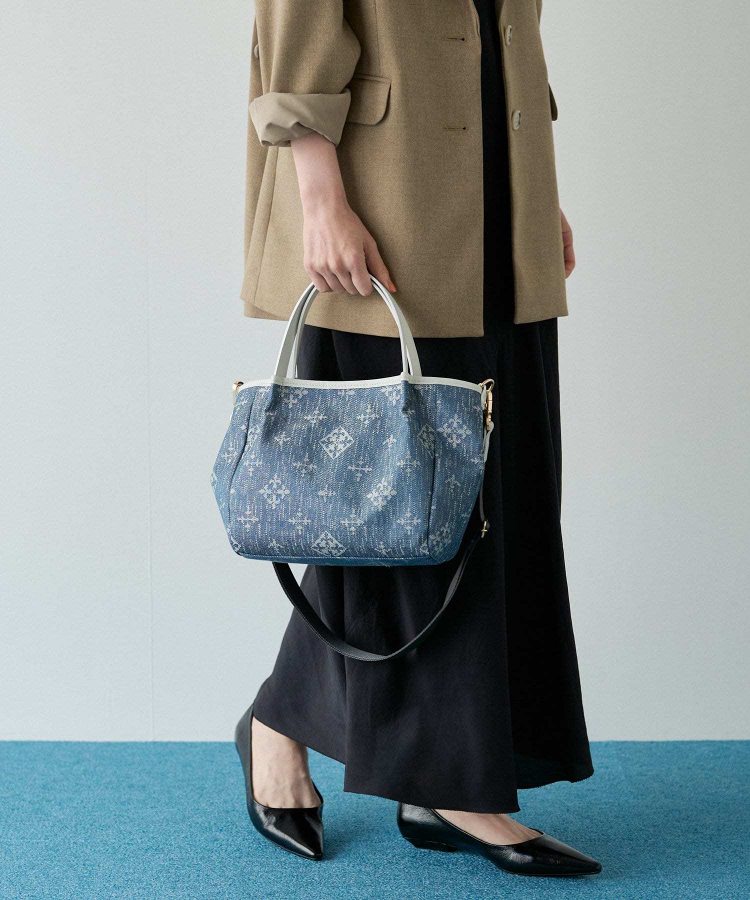 *4-6 WEEKS* (1465)Russet [Denim jacquard] 2way mini tote bag Indigo