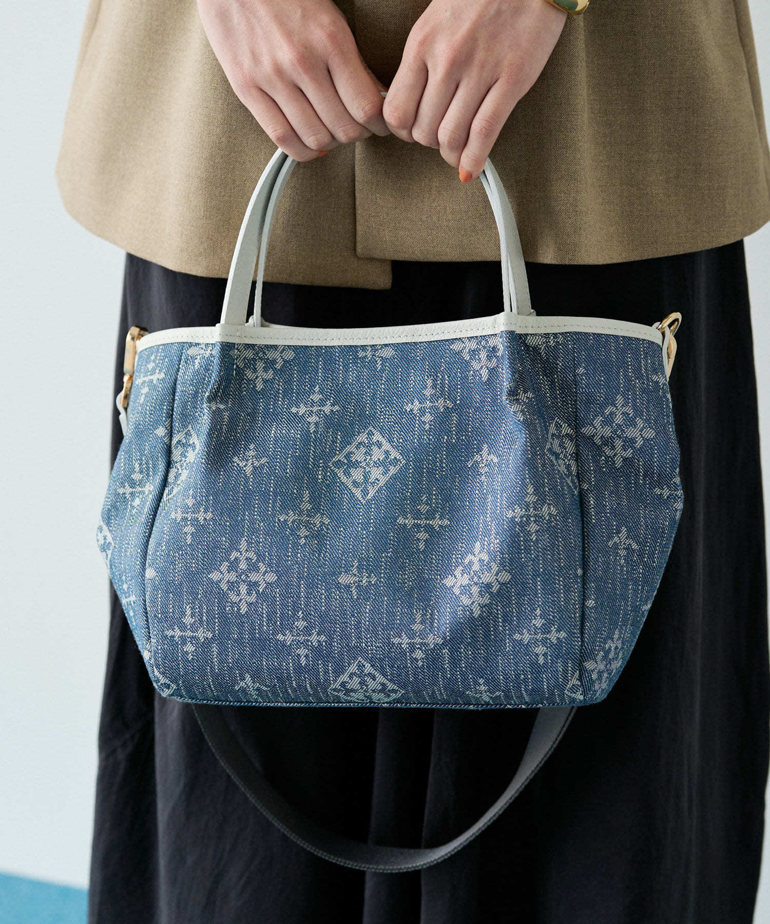 *4-6 WEEKS* (1465)Russet [Denim jacquard] 2way mini tote bag Indigo