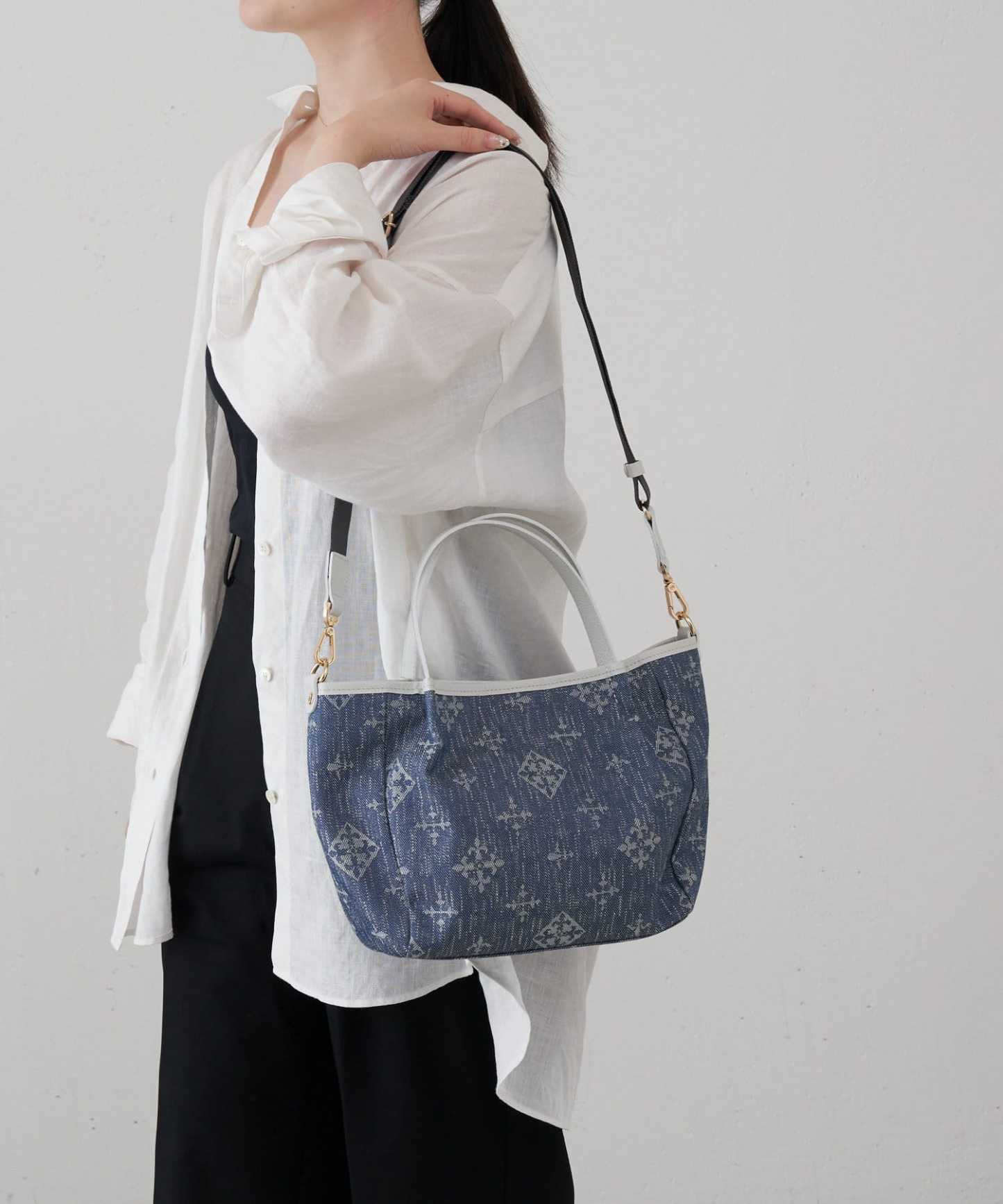 *4-6 WEEKS* (1465)Russet [Denim jacquard] 2way mini tote bag Indigo