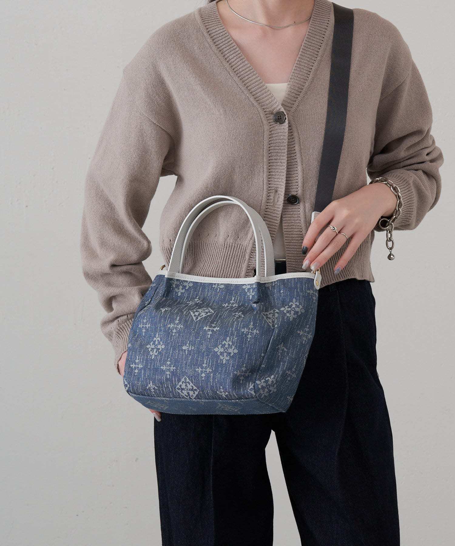 *4-6 WEEKS* (1465)Russet [Denim jacquard] 2way mini tote bag Indigo