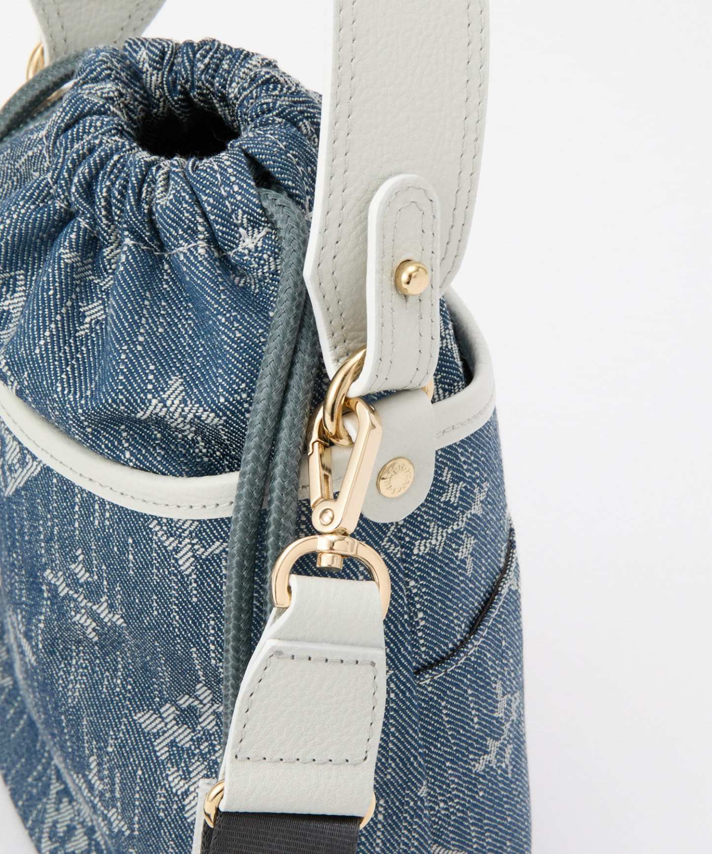 *4-6 WEEKS* (1221) LIMITED EDITION Russet [Denim jacquard] 2way drawstring mini shoulder bag Indigo
