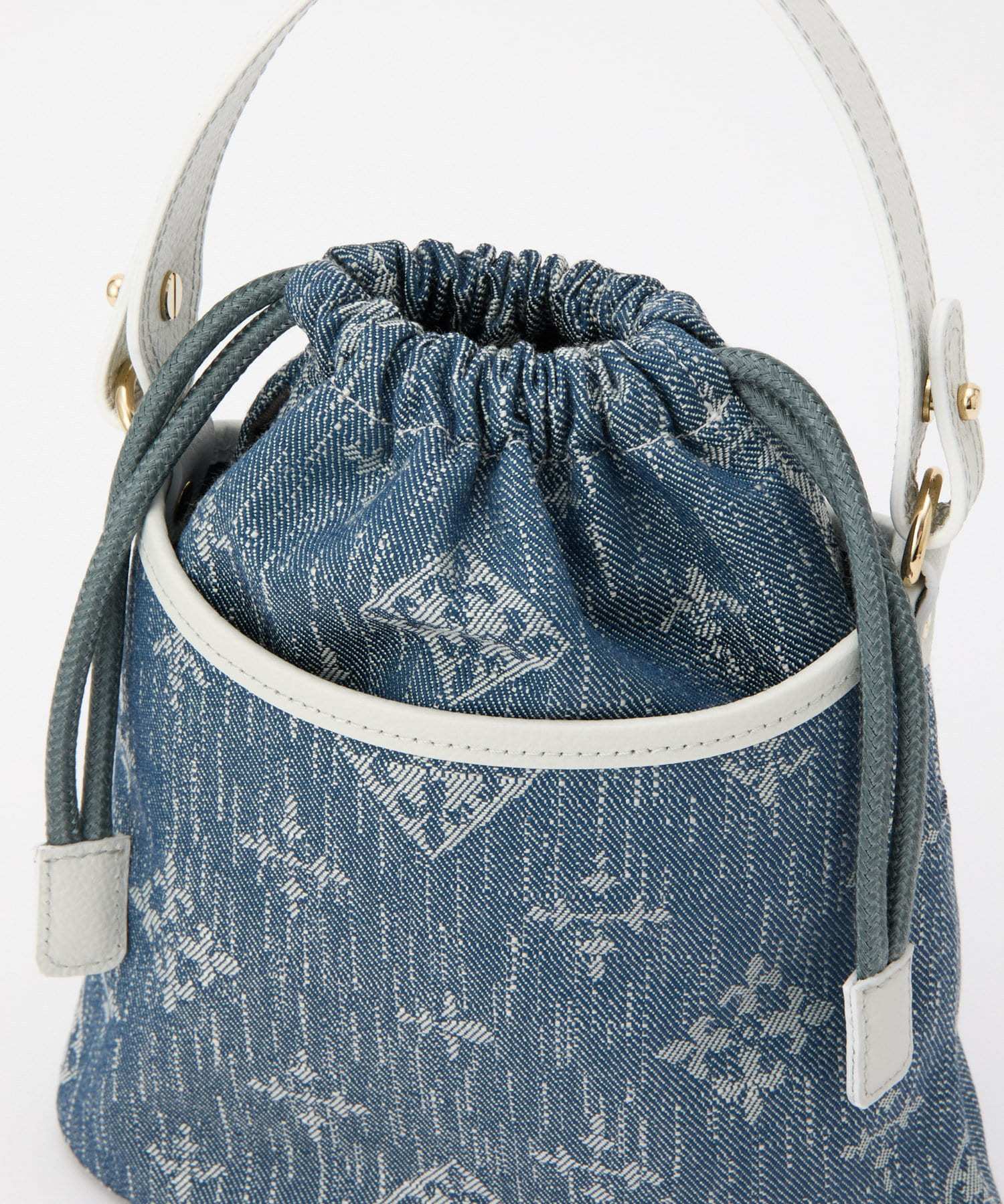 *4-6 WEEKS* (1221) LIMITED EDITION Russet [Denim jacquard] 2way drawstring mini shoulder bag Indigo
