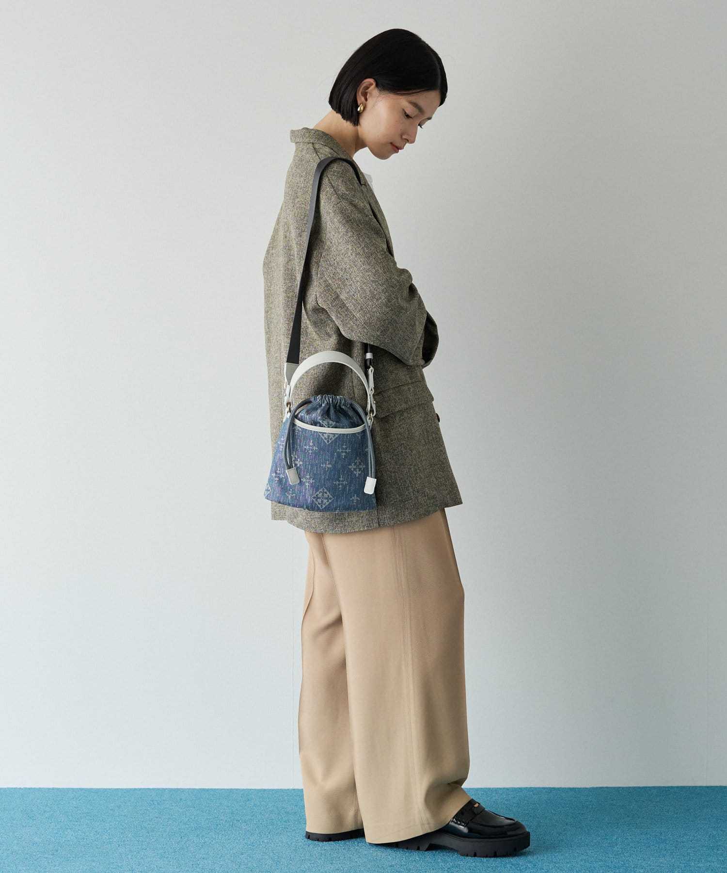 *4-6 WEEKS* (1221) LIMITED EDITION Russet [Denim jacquard] 2way drawstring mini shoulder bag Indigo