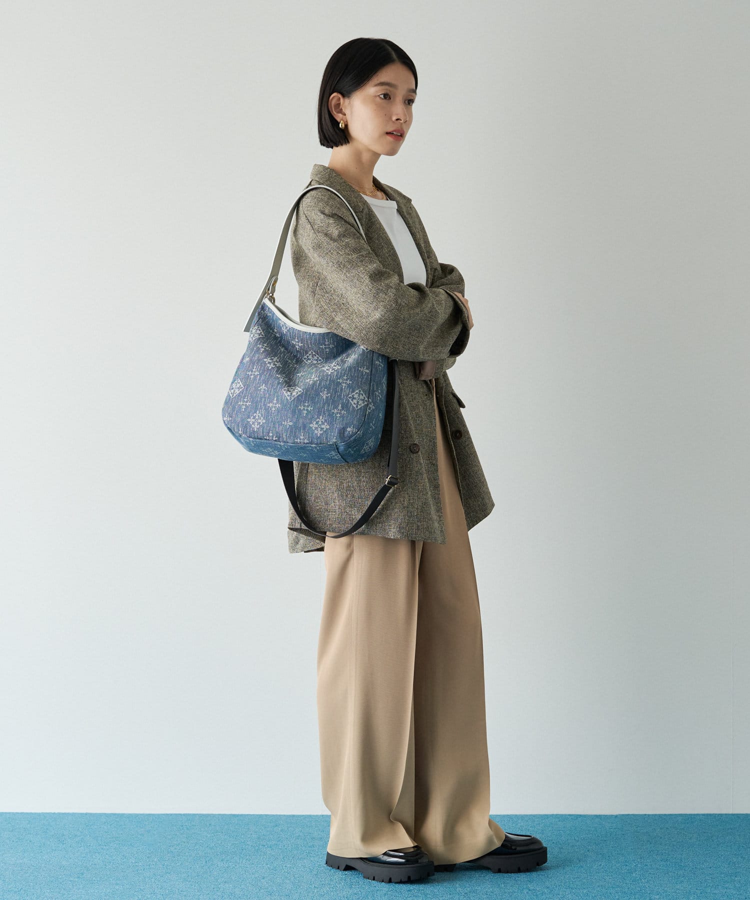Russet [Denim jacquard] 2way shoulder bag Indigo