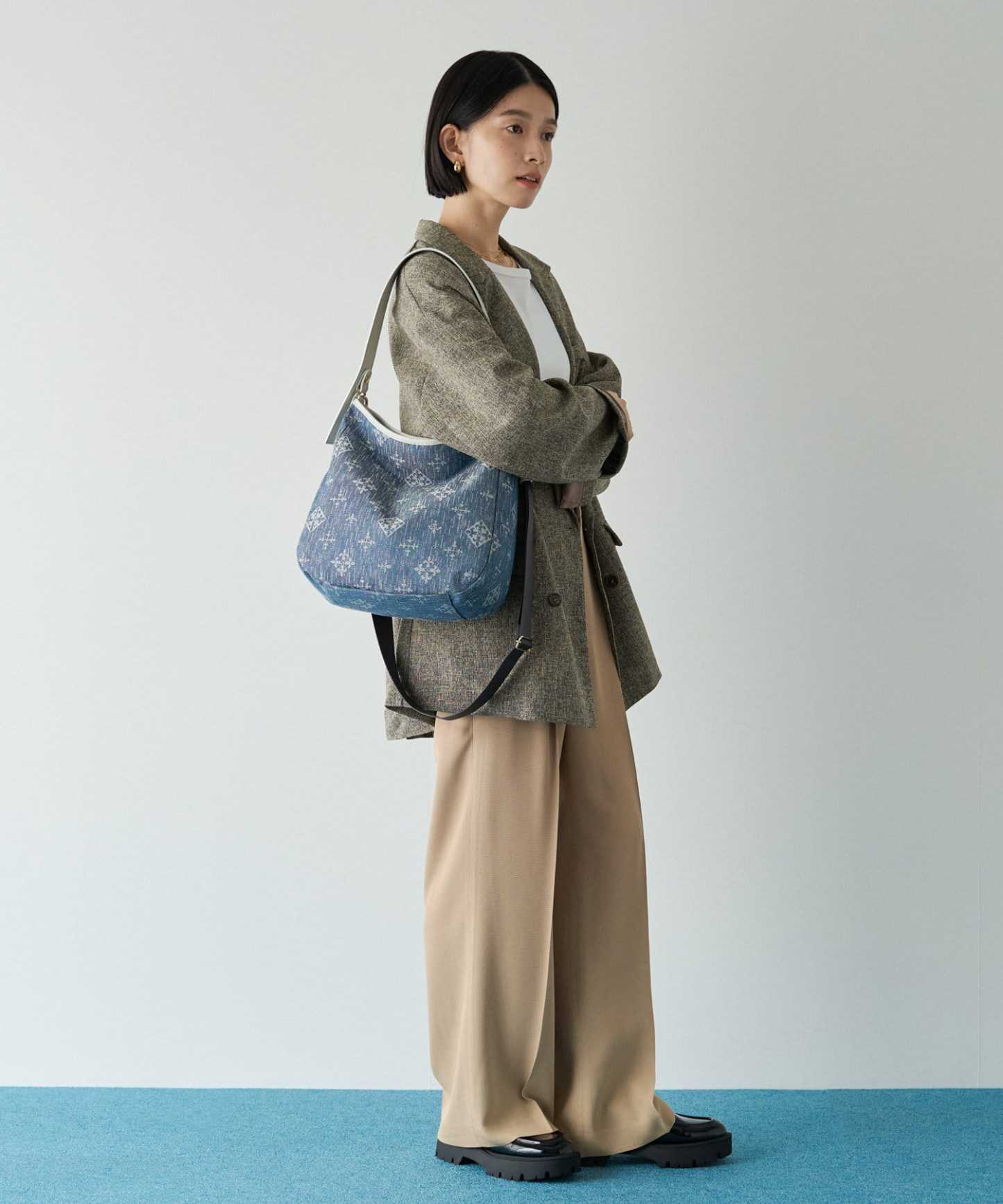 Russet [Denim jacquard] 2way shoulder bag Indigo