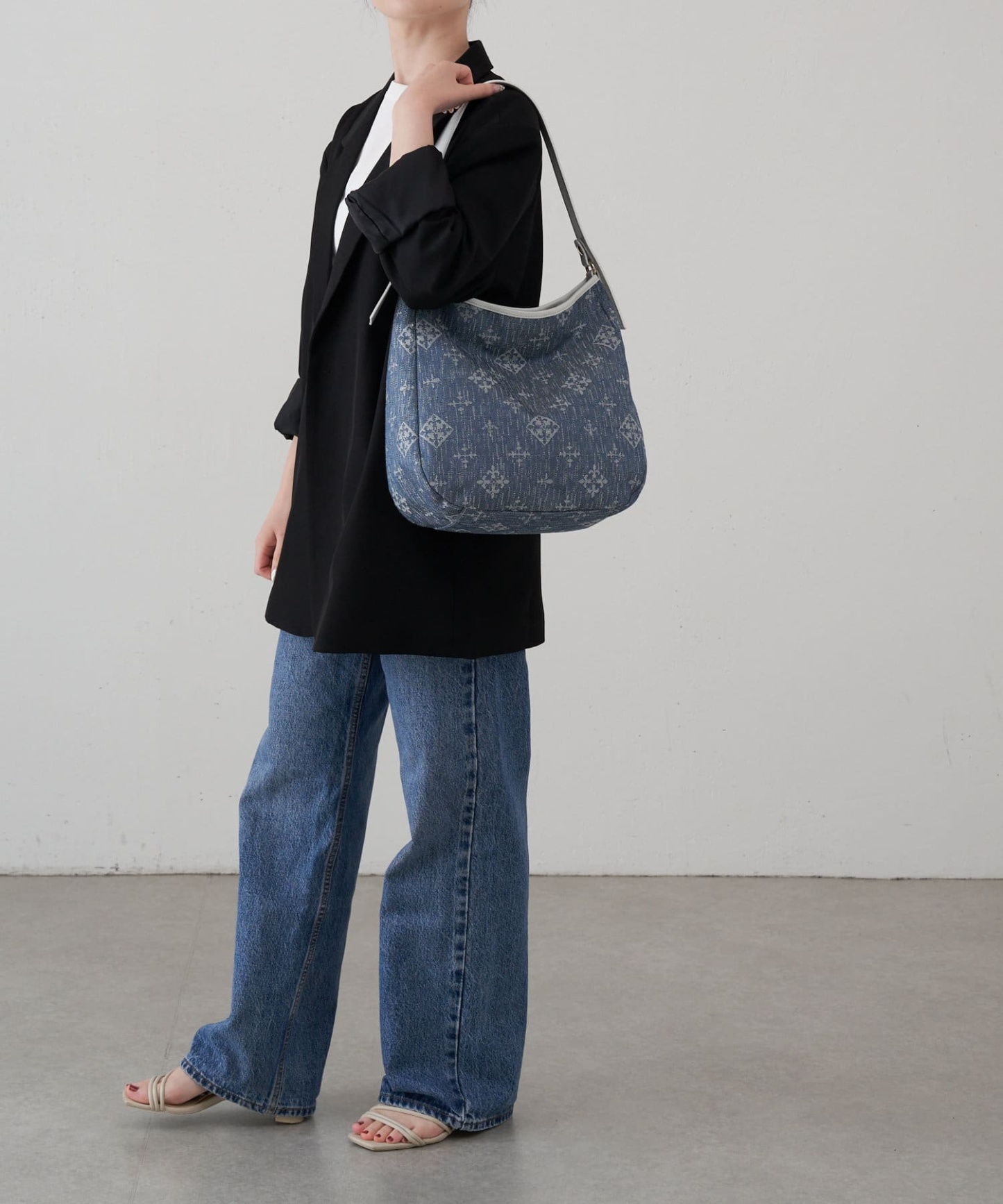 Russet [Denim jacquard] 2way shoulder bag Indigo
