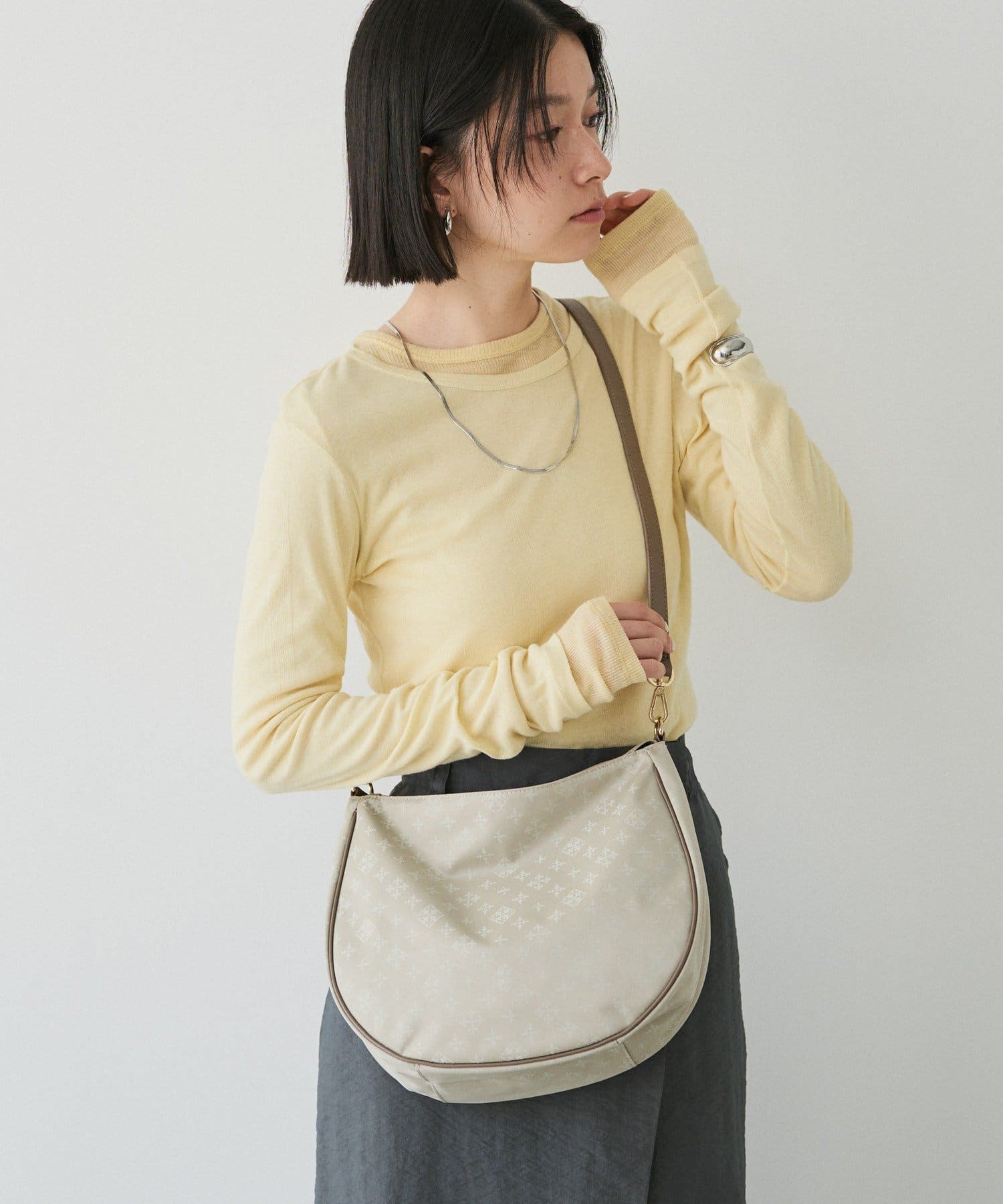 *4 - 6 Weeks* (90983)Russet Monogram Nylon Jacquard Round 2-Way Shoulder Bag