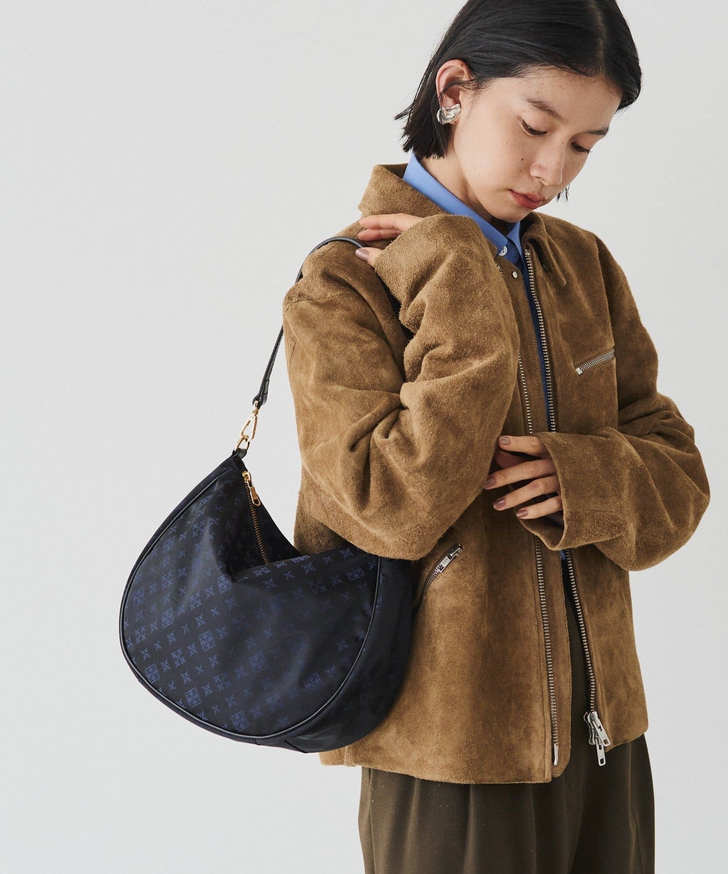 *4 - 6 Weeks* (90983)Russet Monogram Nylon Jacquard Round 2-Way Shoulder Bag