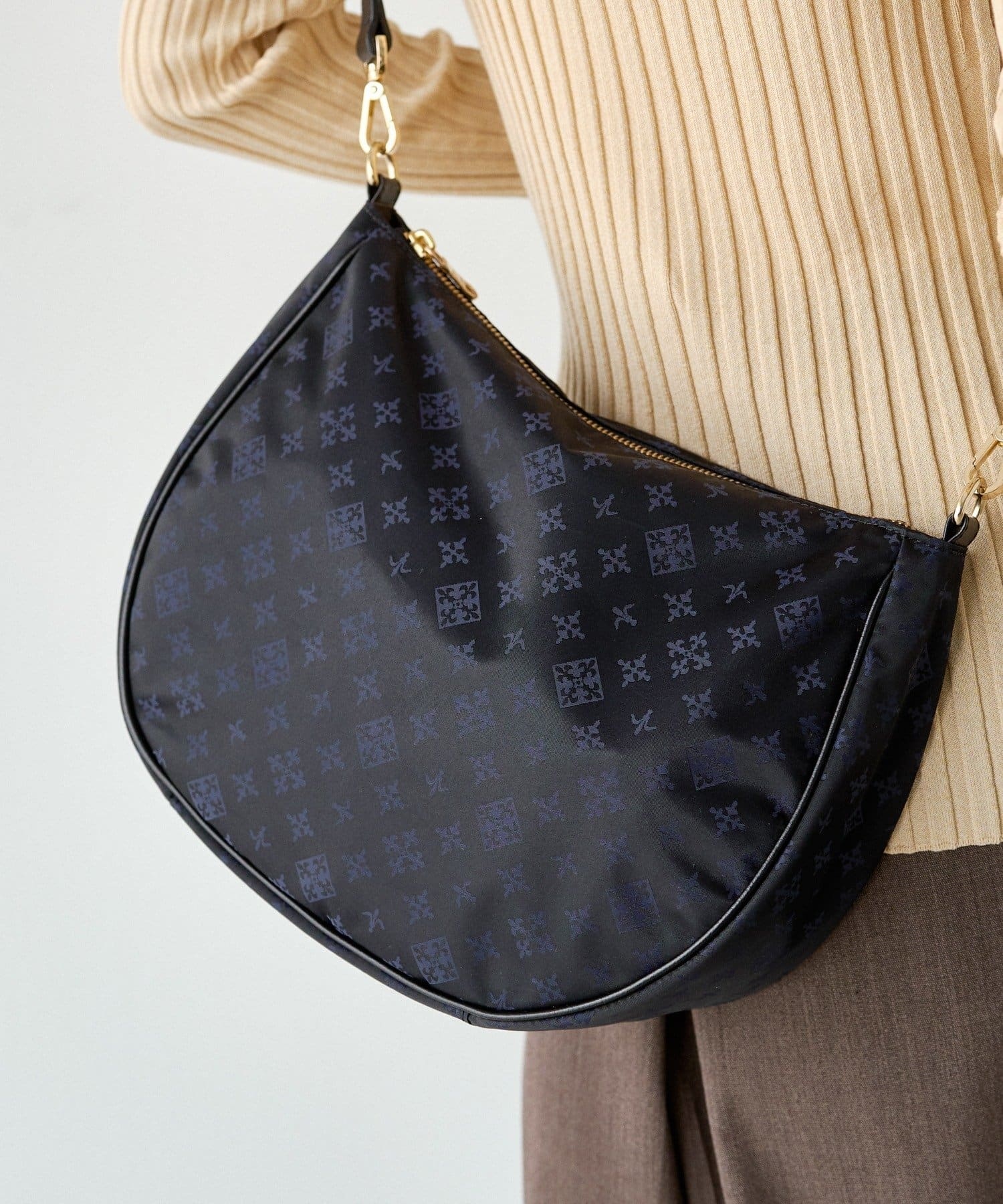 *4 - 6 Weeks* (90983)Russet Monogram Nylon Jacquard Round 2-Way Shoulder Bag
