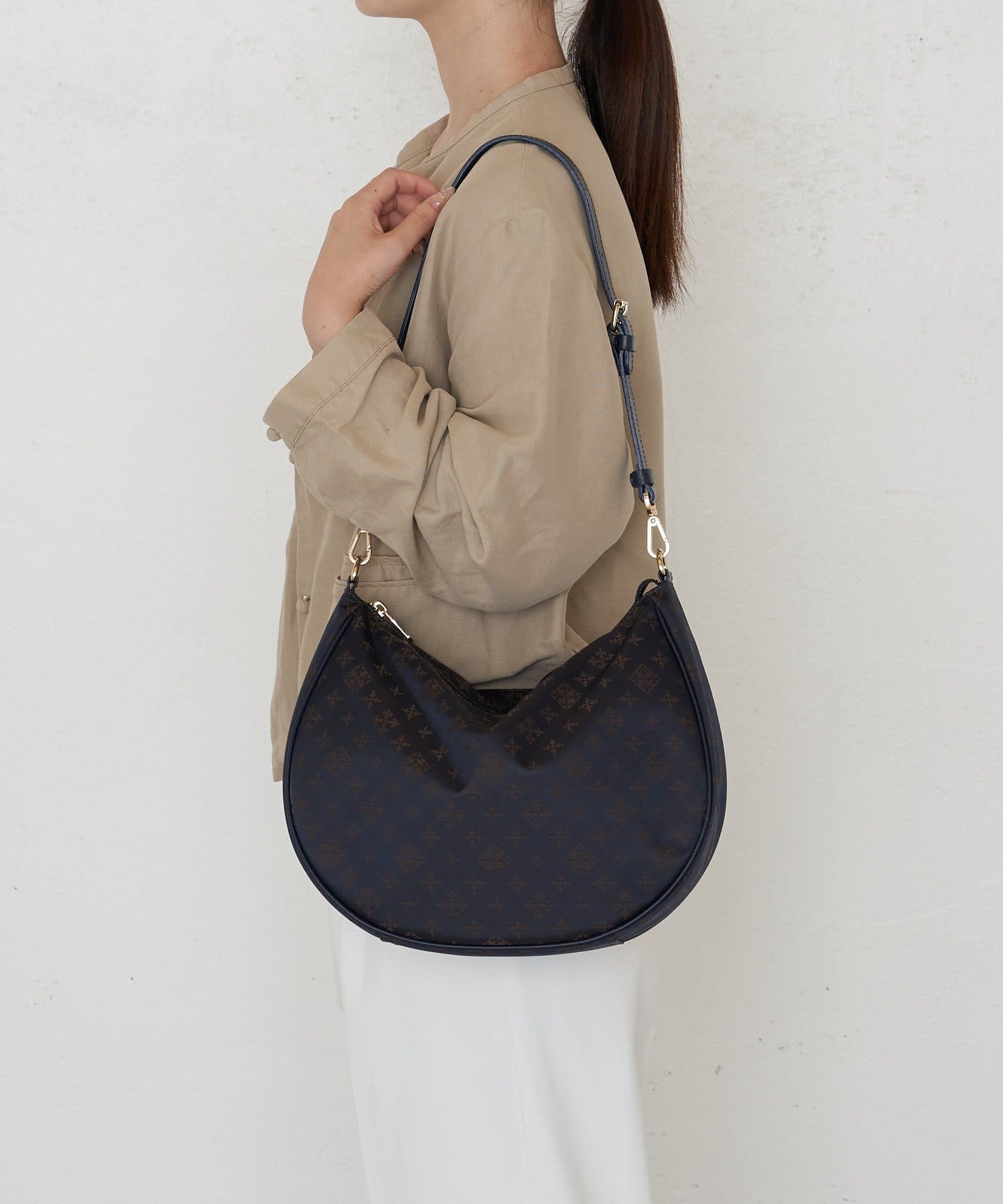 *4 - 6 Weeks* (90983)Russet Monogram Nylon Jacquard Round 2-Way Shoulder Bag