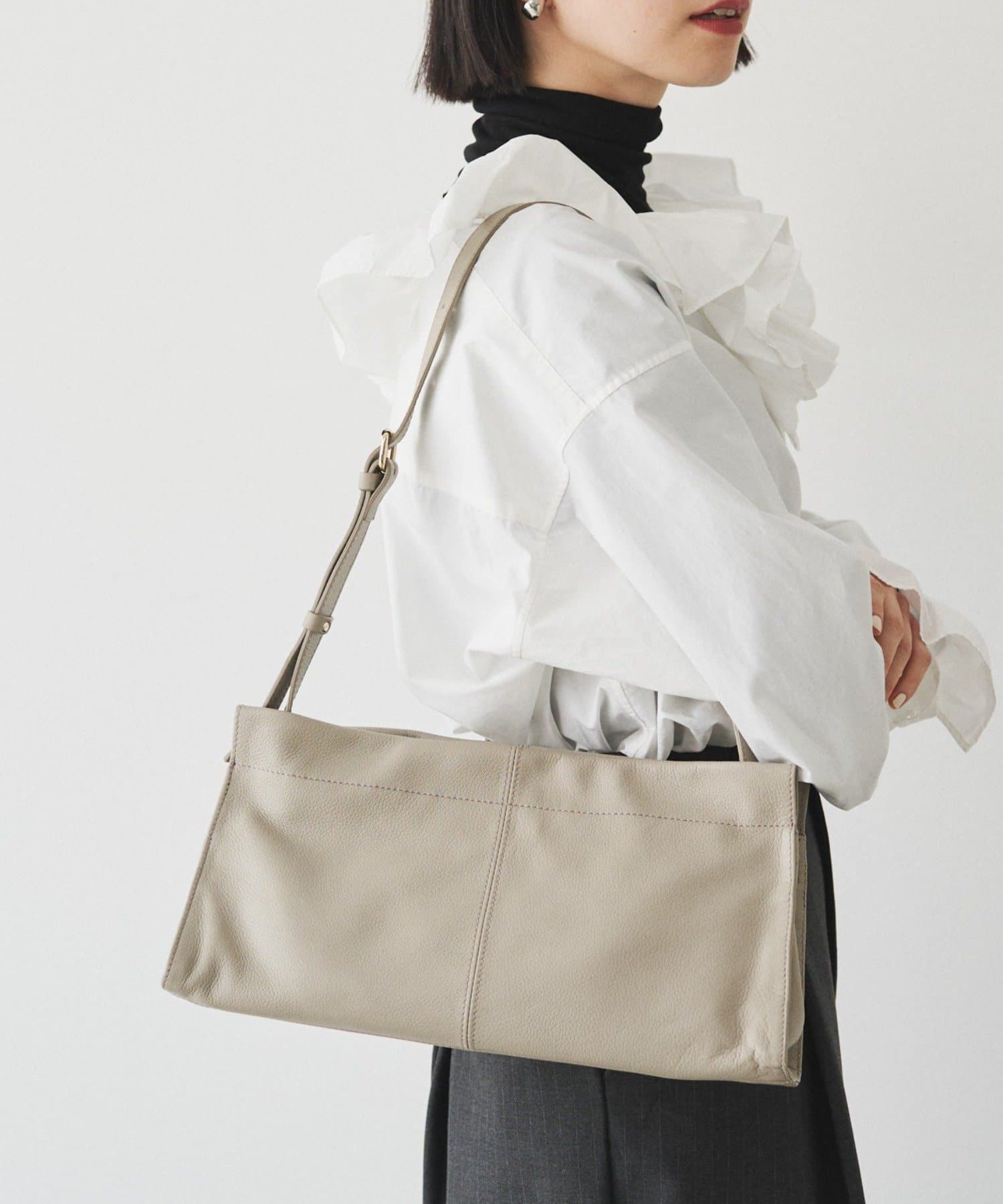 (91008)Leather Horizontal Shoulder Bag 