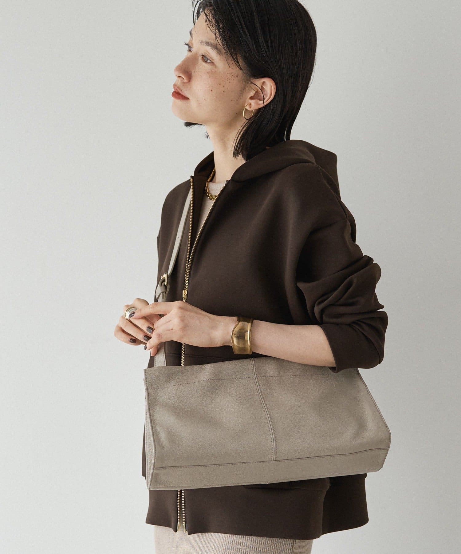 (91008)Leather Horizontal Shoulder Bag 