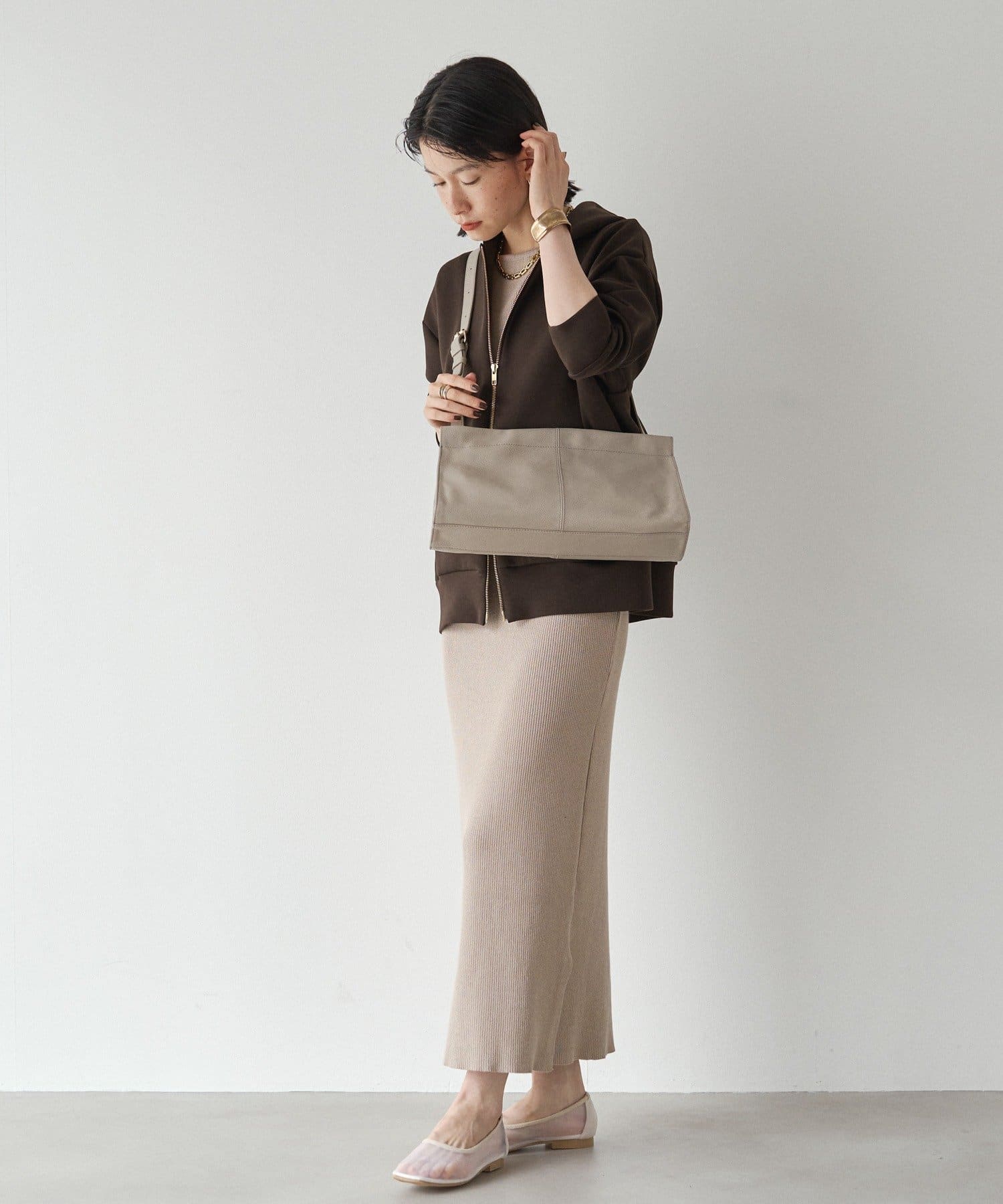 (91008)Leather Horizontal Shoulder Bag 